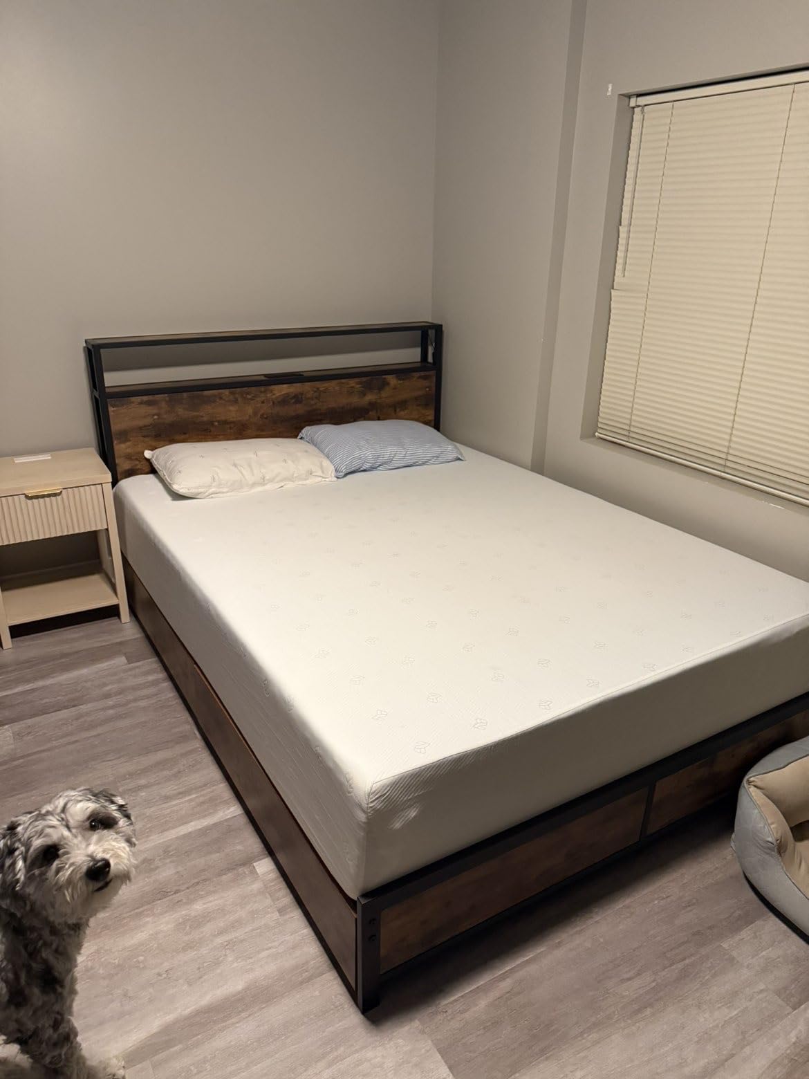 Lifezone Queen Bed Frame with 2-Tier Storage Headboard, Metal Platform Bed Frame with 4 Storage Drawers, Built in Charging Station & LED, Noise-Free/Metal Support/No Box Spring Needed, Rustic Grey customer photo 2
