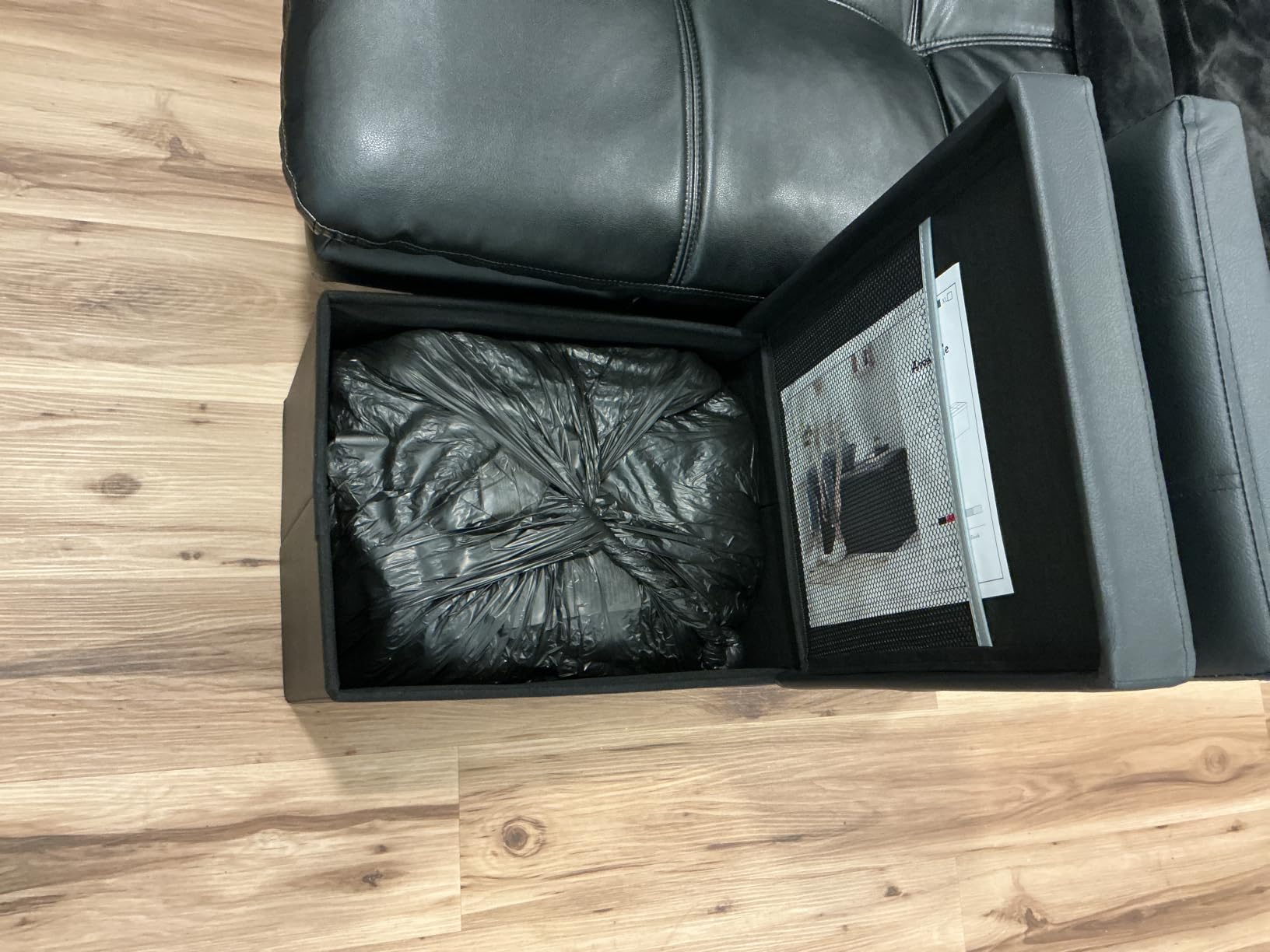 AmasSmile Footrest Ottoman Bench with Storage, 34Inch Black Leather Footstool, Coffee Table, Padded Seat, Storage Chest, Blanket Store with Flipping Lid for Livingroom and Bedroom customer photo 2