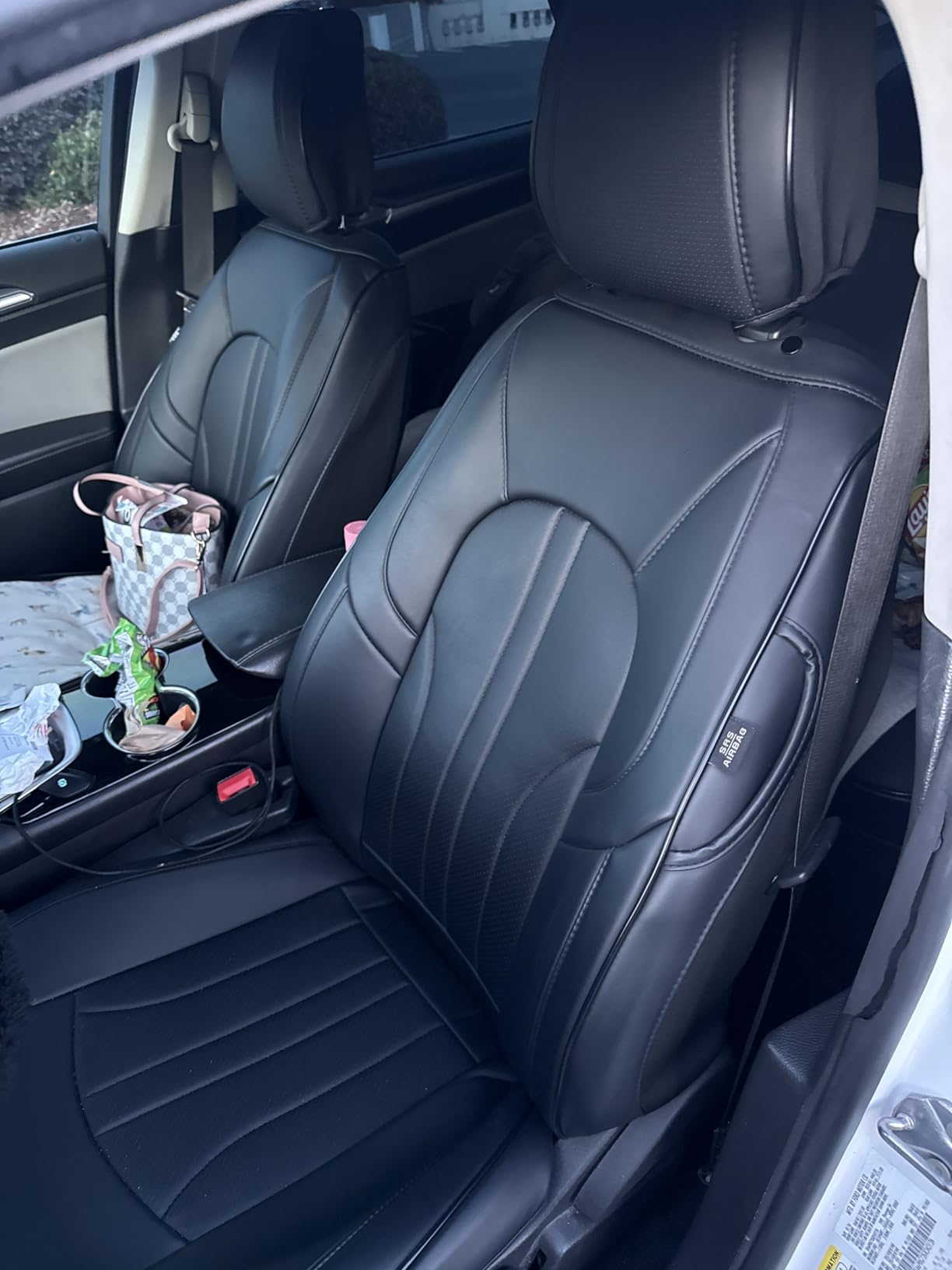 MINGBRON Car Seat Cover Full Set, Leather Car Seat Cover, Waterproof Seat Covers, Car Seat Cushion, Nappa Leather Seat Covers Car Seat Protector Universal Fit Most Cars Black customer photo 1