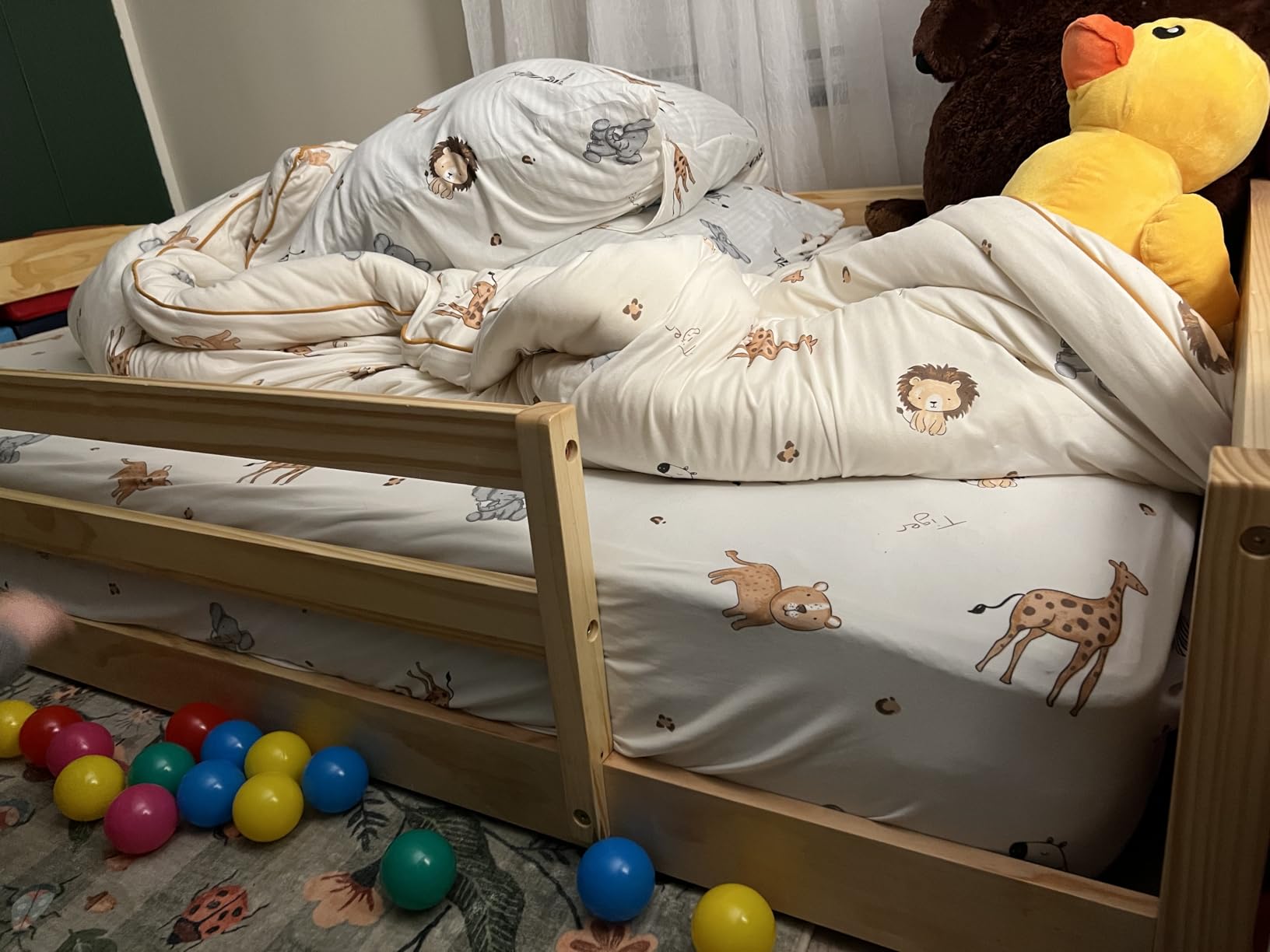 Ocodile Twin Floor Bed with Safety Guardrails for Kids, Montessori Inspired with Rails and 2 Openings, Twin Size Bed Frame for Girls and Boys - Gray customer photo 2