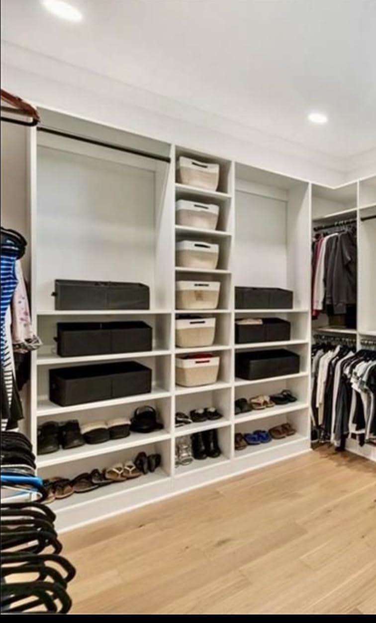 DIMJ Large Closet Shelf Organizer Bins 6 Packs with Handles and Divider, Fabric Trapezoid Storage Baskets, Foldable Clothes Containers Box for Shelf, Towel, Book, Toy, Purse, Hats, Grey customer photo 1