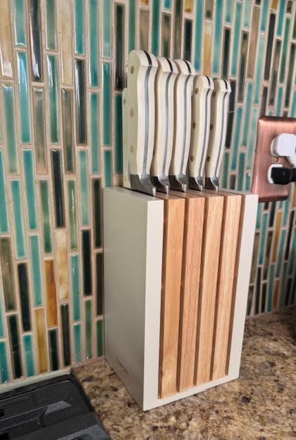 CAROTE 15Piece Knife Set, Kitchen Knife Block Set, Elegant White Ceramic-Coated Blades with Stylish Wooden Block for Modern Culinary Excellence customer photo 2