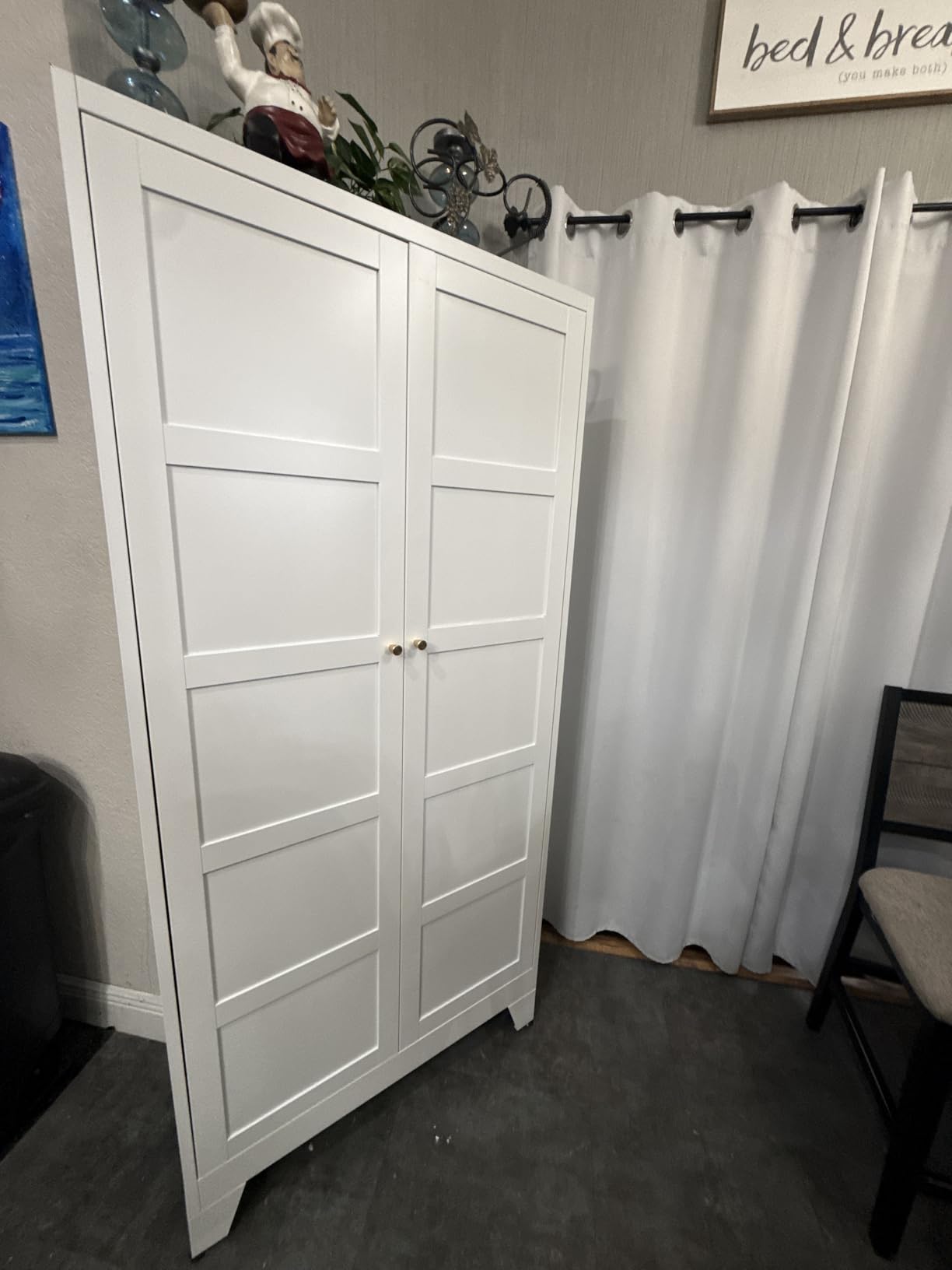 Metal Wardrobe Cabinet with Hanging Rod, White Armoire Wardrobe Closet, Metal Clothing Storage Cabinet with Adjustable Shelves and Doors, 72