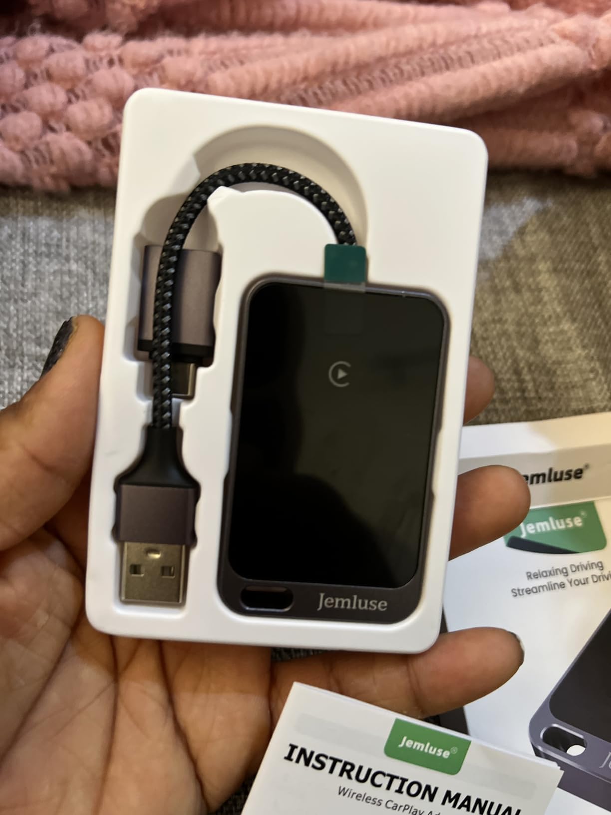 Jemluse Wireless CarPlay Adapter for Apple iPhone - Multi-User Seamless Connection for Convert Wired to Wireless Car Play Adapter - No Latency from iOS 10+ to Screen w/USB C (Gray) customer photo 2