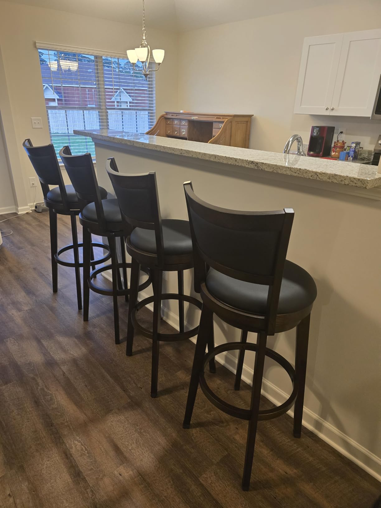 PrimeZone Swivel Bar Stools Set of 2, 24 Inch Counter Height Barstools, Black Faux Leather Bar Stool with High Backrest & Solid Wood Legs & Wrap-around Footrest, Counter Stools for Kitchen Island customer photo 2