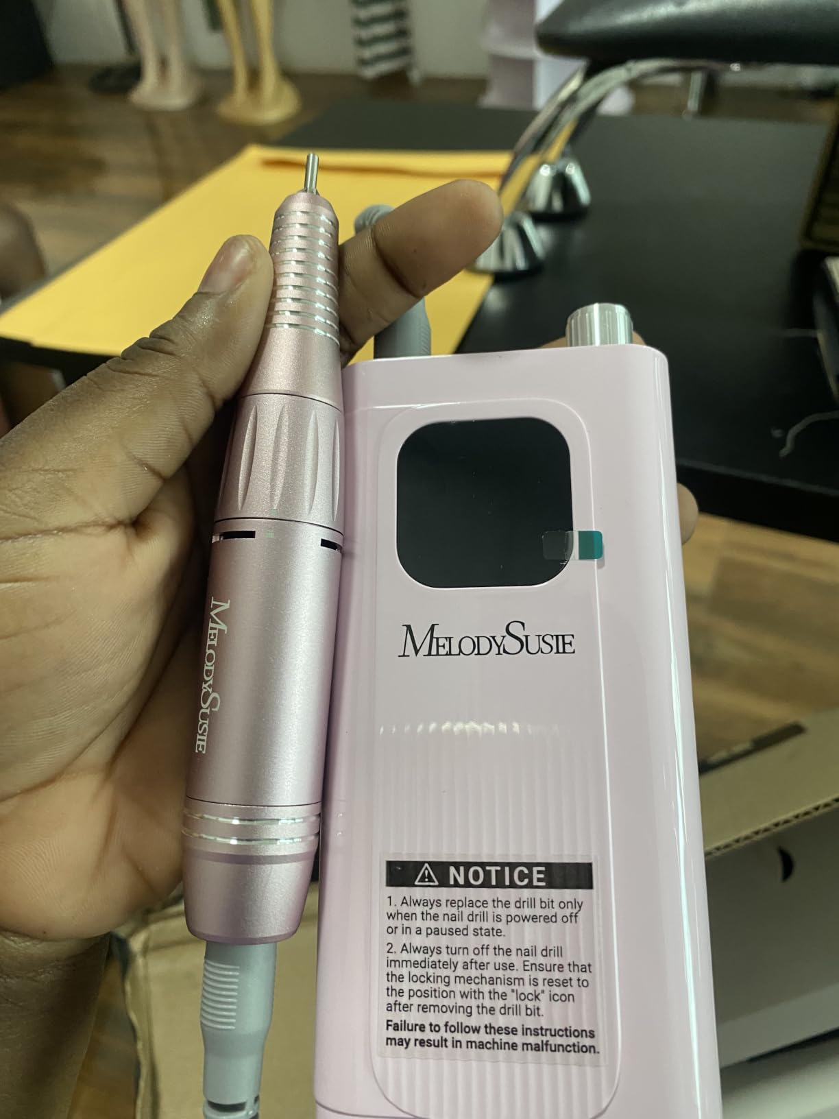 MelodySusie Entry-Level Clip-On Rechargeable Essential Nail Drill, SC300F 30000RPM E-File with LCD Display for All Manicure Shaping & Gel Removal, Ideal for Training, Nail Art Practice & Home Use, Pink customer photo 2