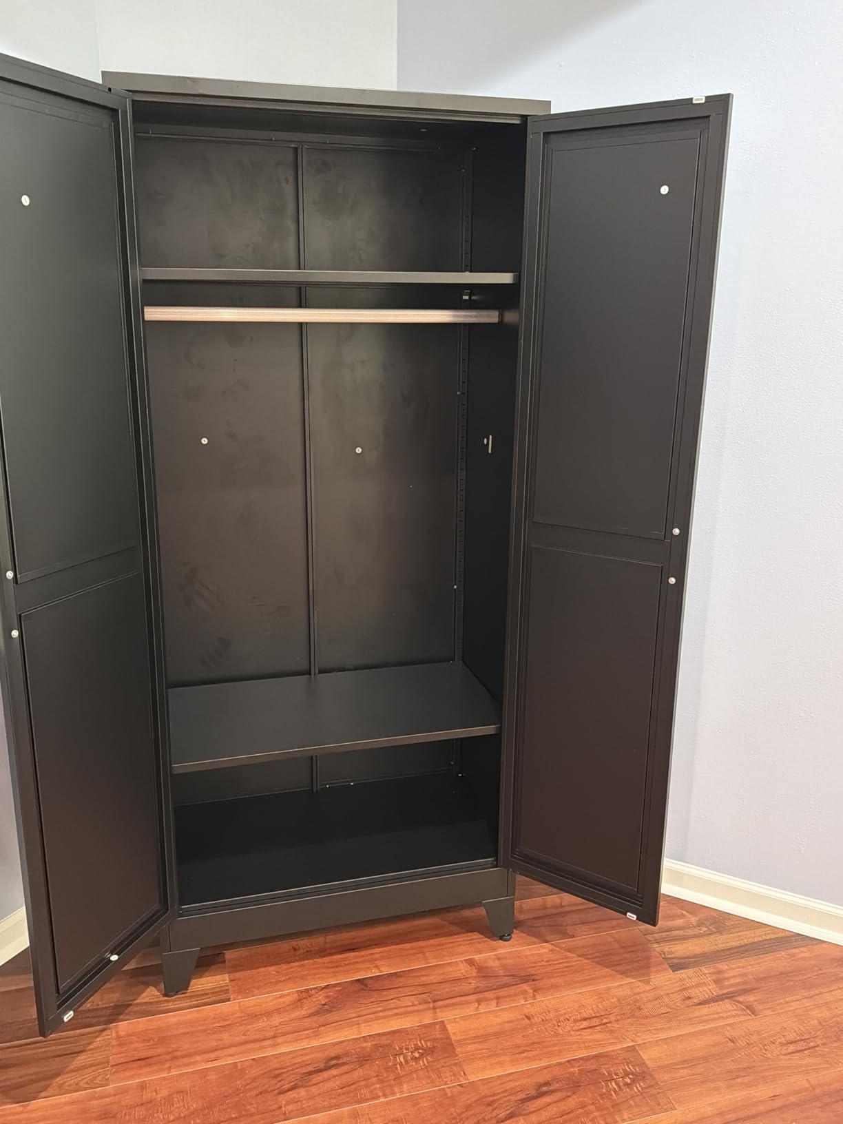 Metal Armoire Wardrobe Closet Storage Cabinet with Hanging Rod, 71'' Metal Wardrobe Cabinet with 2 Doors and 2 Adjustable Shelves for Bedroom, Laundry Room, Cloak Room customer photo 1