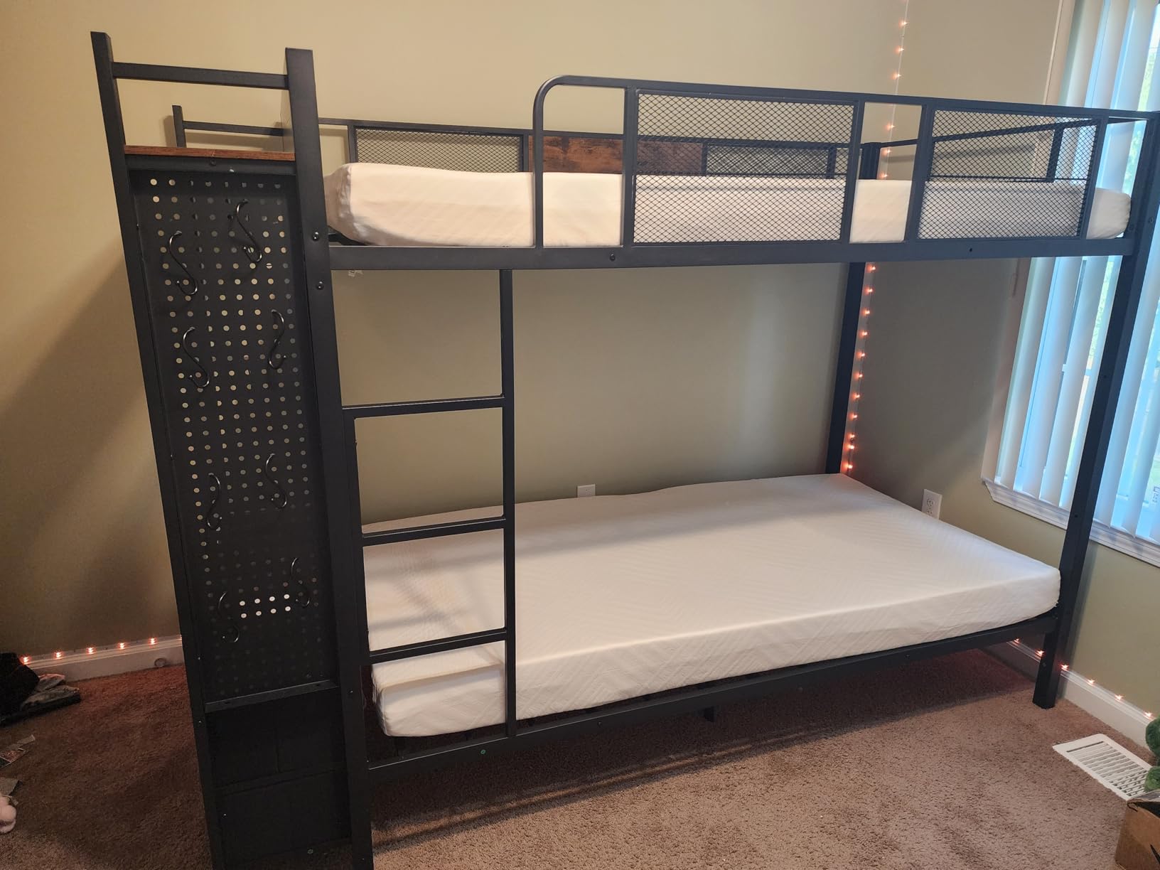 Itaar Metal Bunk Bed Twin Over Twin with Hall Tree, Power Outlet, LED Bunk Bed with 4 Storage Drawers, Bed with Safety Guardrail & Ladders, No Box Spring Needed, Easy Assembly, Rustic Brown customer photo 1