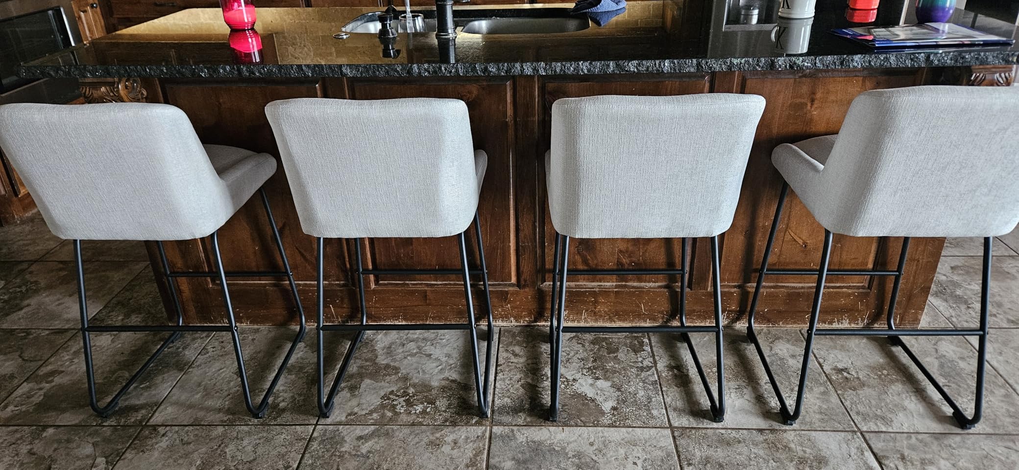 LUE BONA 26 Inch Counter Height Bar Stools Set of 4, Faux Leather Upholstered Barstools, Barstool with Back, Comfortable Bar Chairs, Modern Counter Stools for Kitchen Counter Island customer photo 2