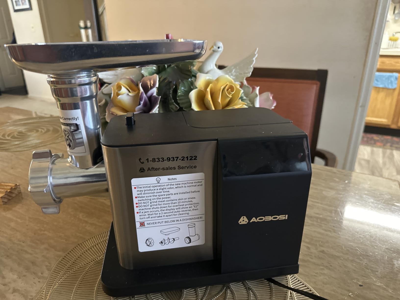 AAOBOSI Meat Grinder Electric 3000W Max with Touch Color Screen, Auto-Reverse & Built-in Storage - 3 Speed Settings, Grinding, Sausage & Kibbe Making for Home Use, Stainless Steel customer photo 2