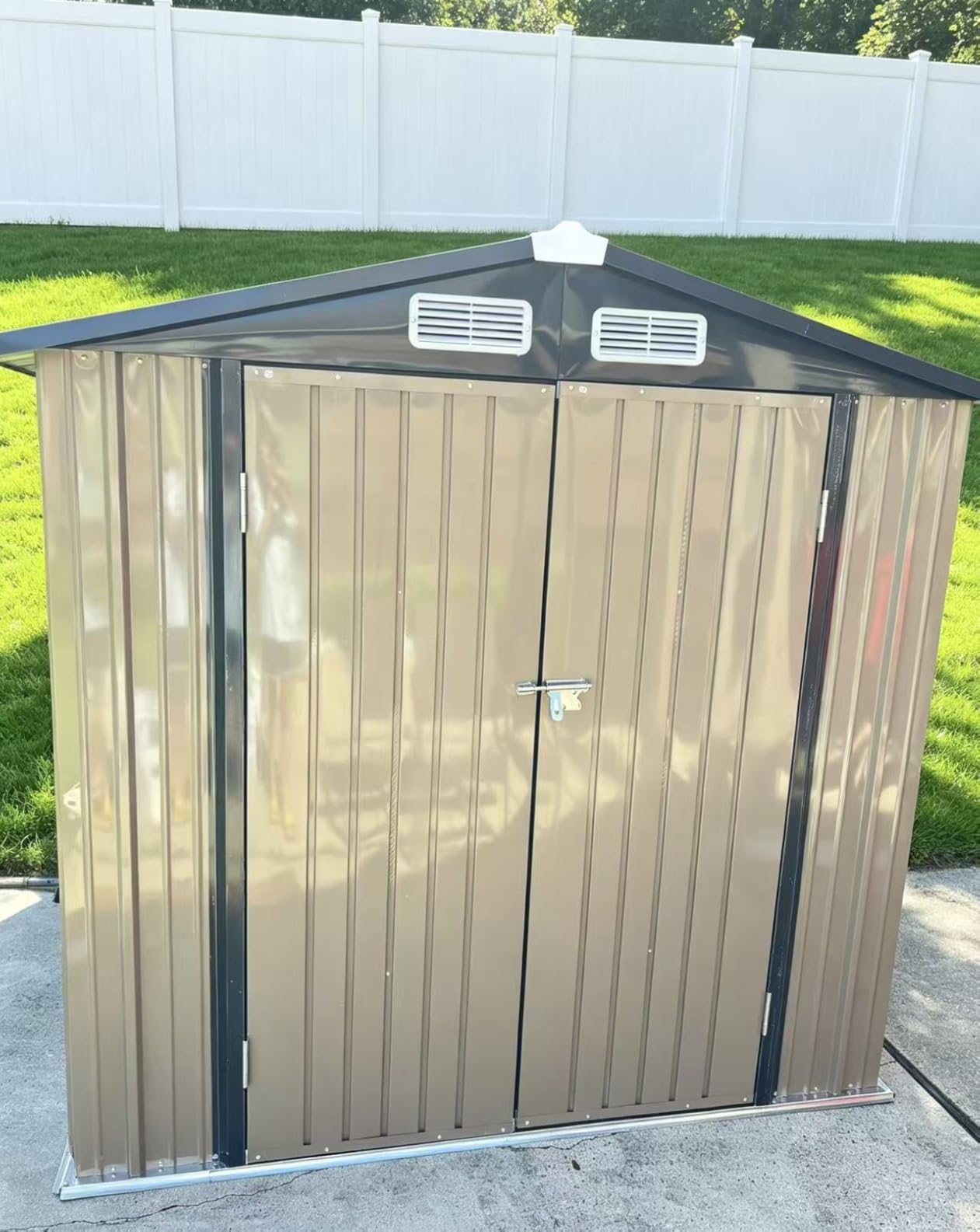 Aoxun 6.2x4 FT Shed Outdoor Storage Shed with Lockable Doors & Sloping Roof Metal Garden Tool Shed for Backyard, Patio, Poolside (Brown) customer photo 1