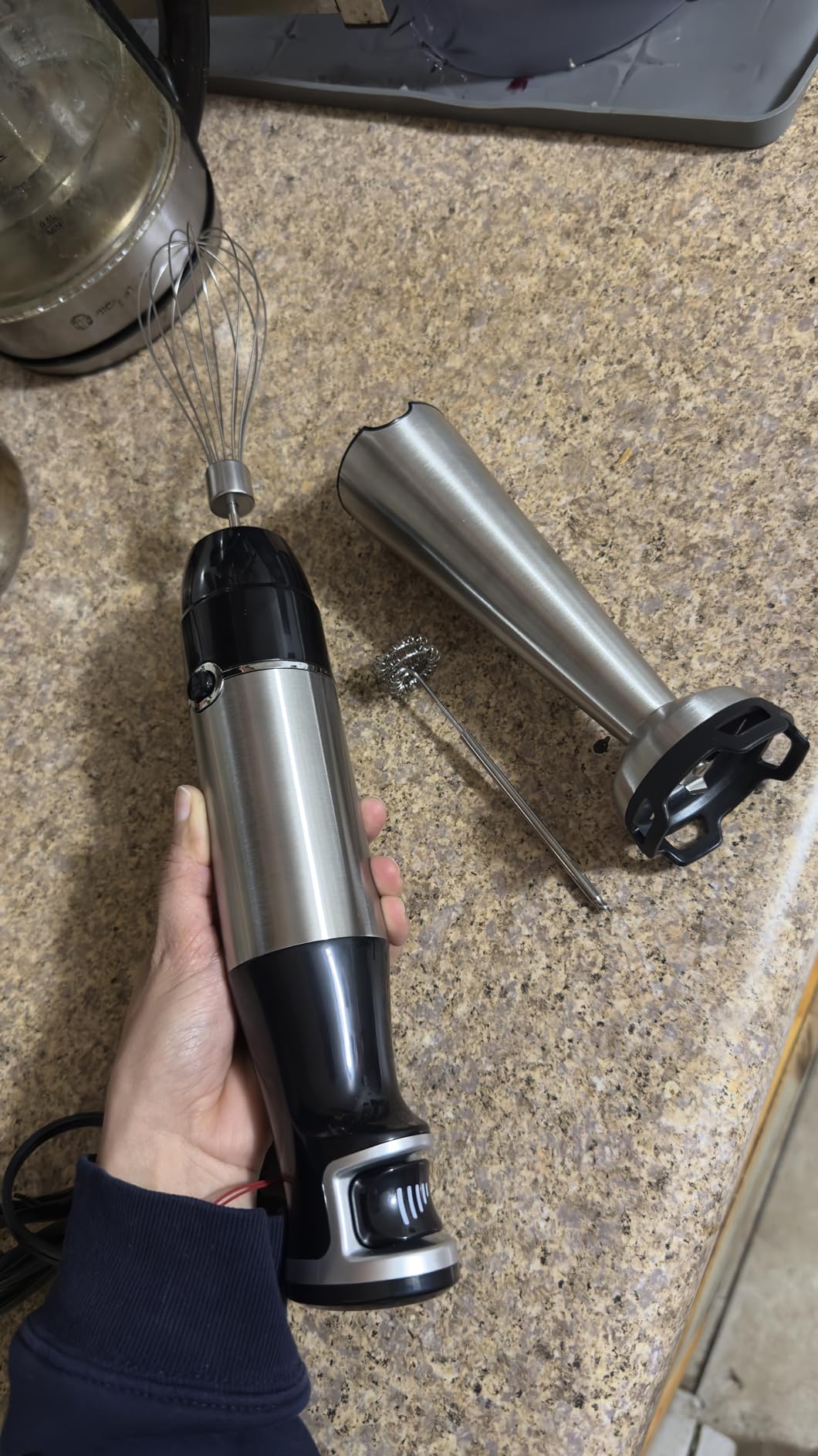 Immersion Blender Handheld 1100W 3 in 1 Corded Stick Hand Blenders for Kitchen with Trigger Speed Control, with Whisk, Milk Frother Attachments, Perfect Emulsifier for Soup, Smoothie, Puree customer photo 1