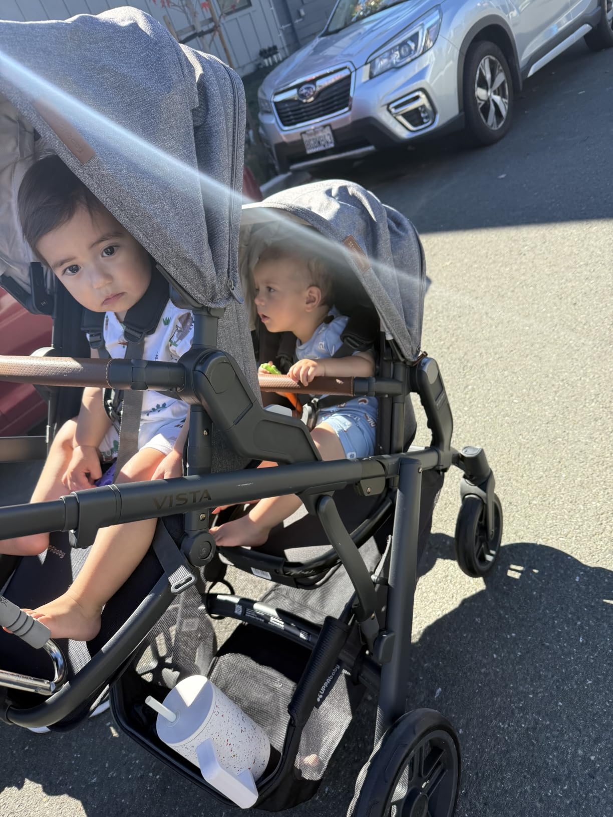 UPPAbaby RumbleSeat V3 Second Lower Seat - Compatible with Vista V2 and Vista V3 - All-Weather Seat + Magnetic Buckle - Adapters Included - Greyson (Charcoal Mélange/Carbon Frame/Saddle Leather) customer photo 2