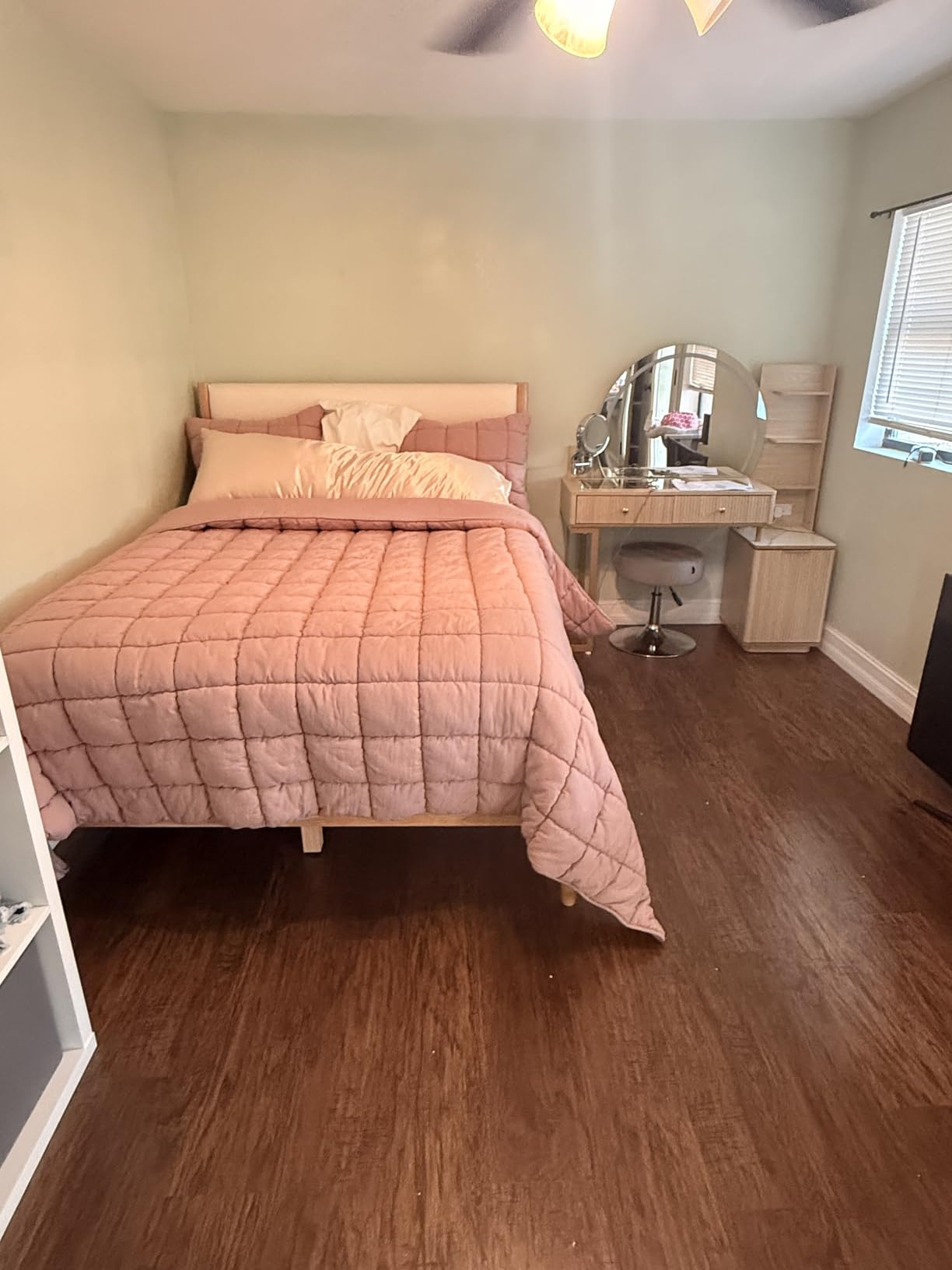 KISLOT Wood Bed Frame with Upholstered Headboard Wooden Platform with Silent Slat Support Mattress Foundation, Cream customer photo 1