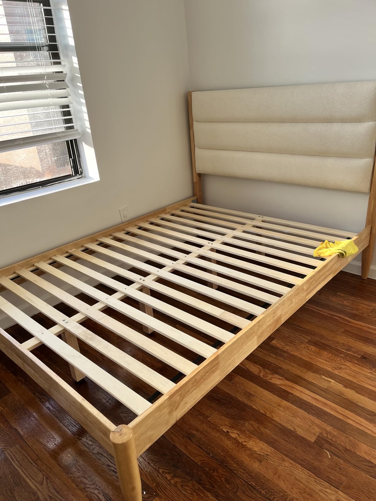 KISLOT Wood Bed Frame with Upholstered Headboard Wooden Platform with Silent Slat Support Mattress Foundation, Cream customer photo 2
