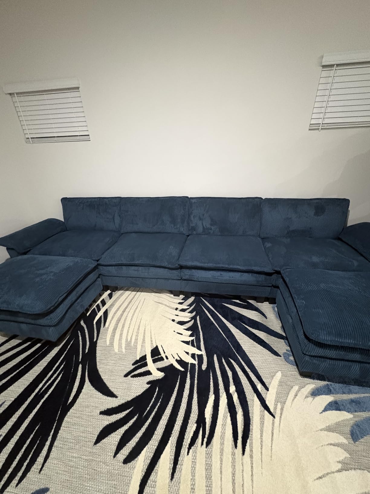 LINSY HOME 123'' Modular Sectional Sofa Green Couch Corduroy Cloud Couches for Living Room, L Shaped Couch with Movable Ottoman, Modern Cloud Sectional Sofas for Bedroom and Apartment, Green customer photo 2