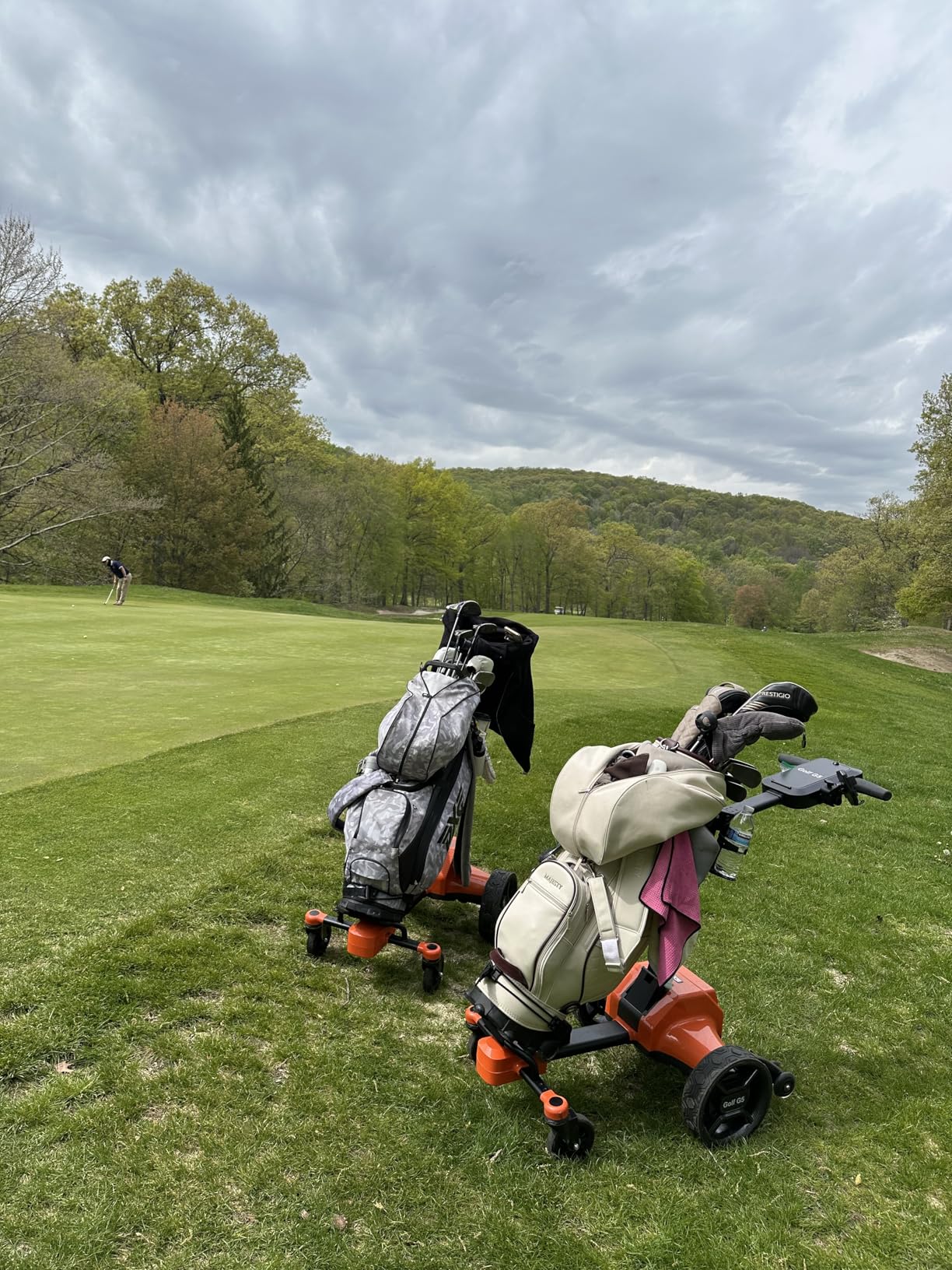 tianhong G5 Electric Golf Cart, Electric Golf Push Cart Auto-Follow You, 45 Hole Battery, All-Terrain Anti-Tipping, Remote (APP/Manual Control), Foldable (Black+Orange) customer photo 1