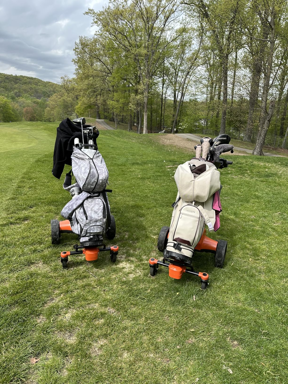 tianhong G5 Electric Golf Cart, Electric Golf Push Cart Auto-Follow You, 45 Hole Battery, All-Terrain Anti-Tipping, Remote (APP/Manual Control), Foldable (Black+Orange) customer photo 2