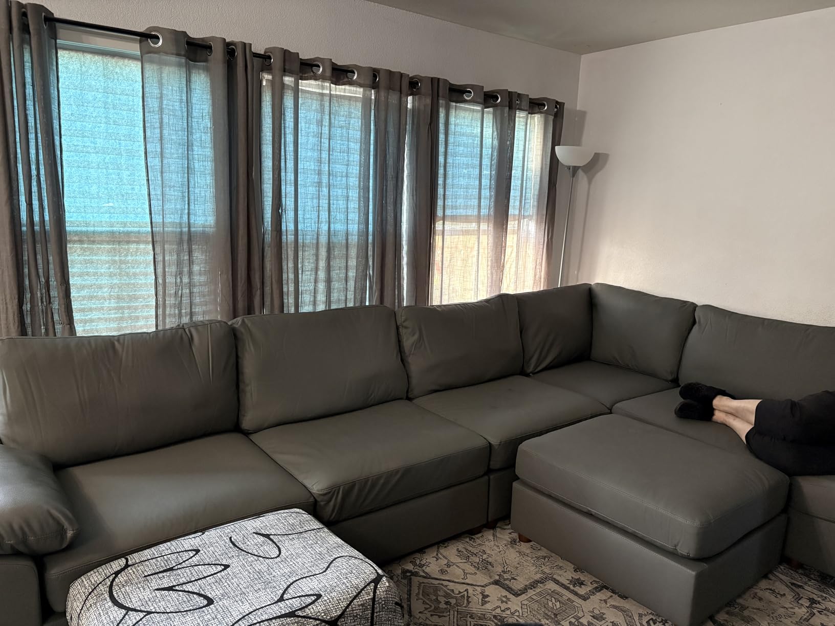 EASE MOOSE Oversized Corner Modular Sectional Sofa with Ottoman, Faux Leather Sectional Sofa with Deep Seat, Scratch Resistant Faux Leather Material, Extra Large L Shaped Couch, Grey customer photo 1