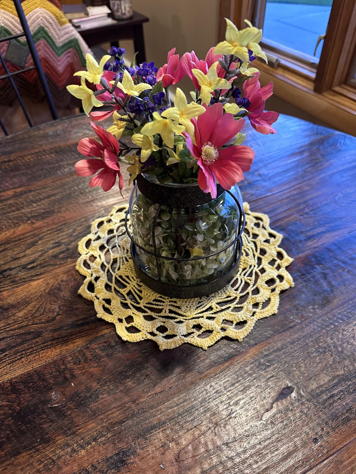 Dnnnii Vintage Glass Farmhouse Vase - Handmade Rustic Lantern Planter with Bonus Artificial Flowers & LED Lights (Home Decor Centerpiece), Farmhouse Wedding/Easter Decor, Housewarming Gift customer photo 1