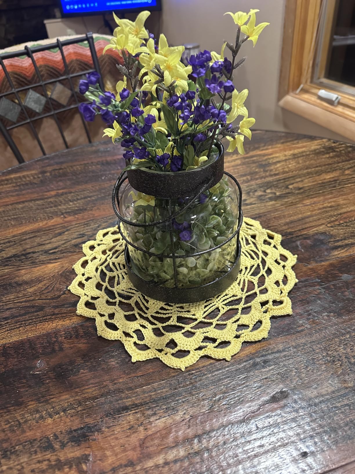 Dnnnii Vintage Glass Farmhouse Vase - Handmade Rustic Lantern Planter with Bonus Artificial Flowers & LED Lights (Home Decor Centerpiece), Farmhouse Wedding/Easter Decor, Housewarming Gift customer photo 2