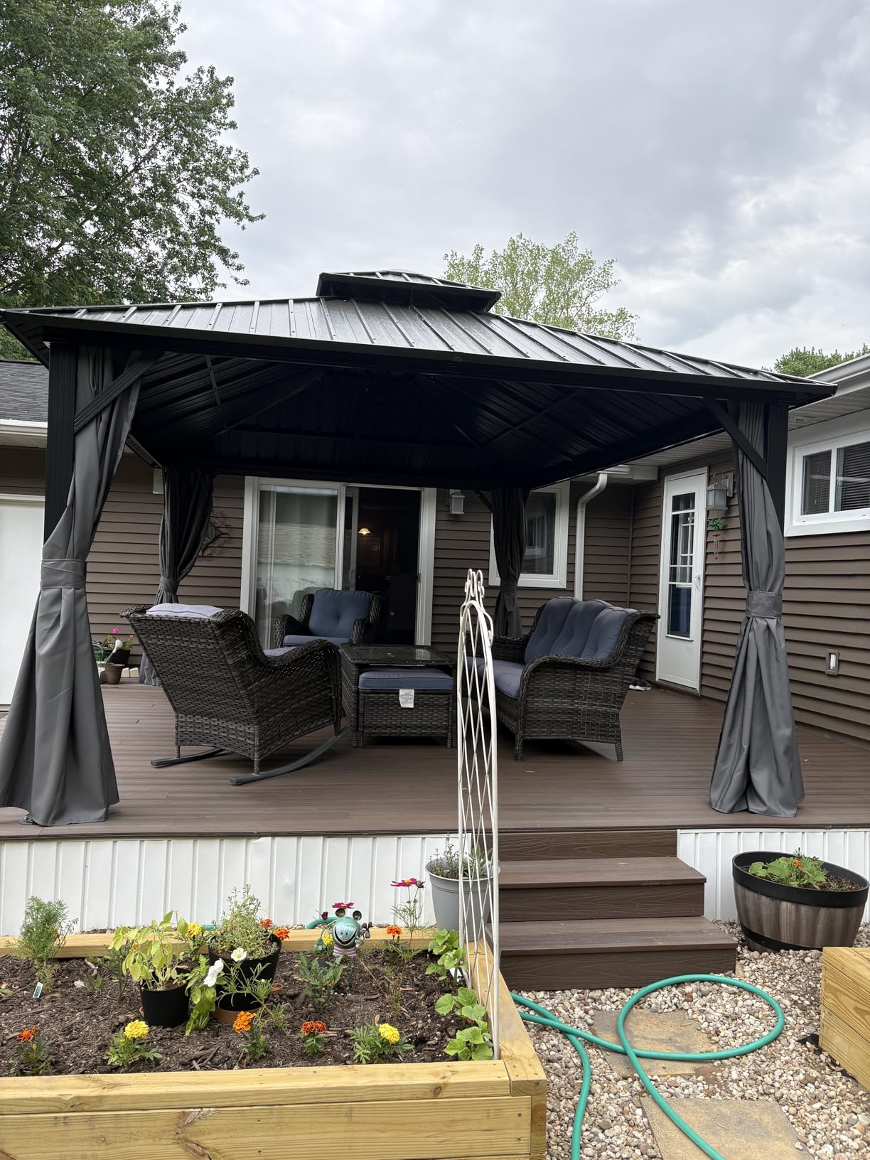 Aoxun Gazebo 10x12 Hardtop Gazebo with Double Galvanized Steel Roof, Gray | Metal Frame Outdoor Pavilion with Breathable Netting and Privacy Curtain for Backyard customer photo 1
