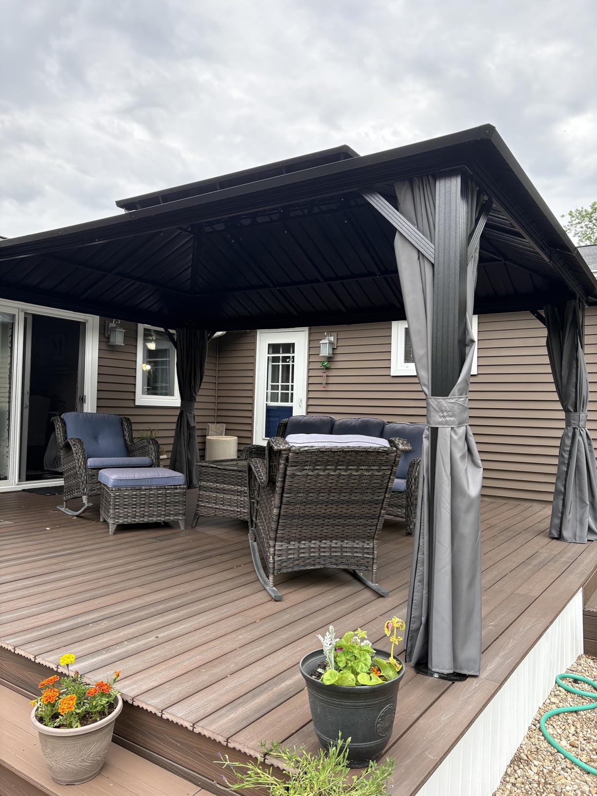 Aoxun Gazebo 10x12 Hardtop Gazebo with Double Galvanized Steel Roof, Gray | Metal Frame Outdoor Pavilion with Breathable Netting and Privacy Curtain for Backyard customer photo 2