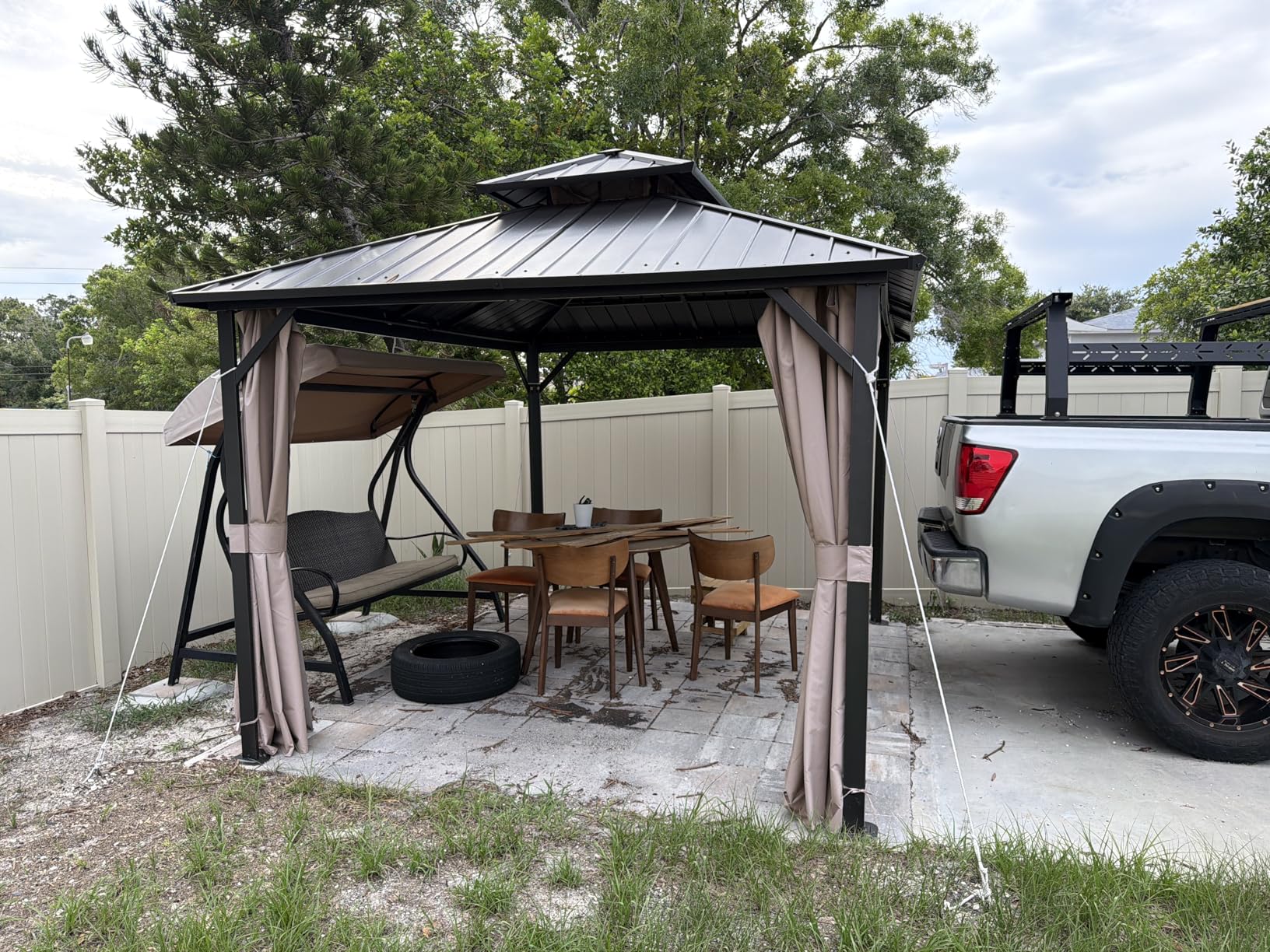 10'x12' Hardtop Gazebo, Galvanized Steel Double Roof Canopy with Heavy-Duty Steel Frame, Outdoor Pavilion with Nettings and Curtains customer photo 2