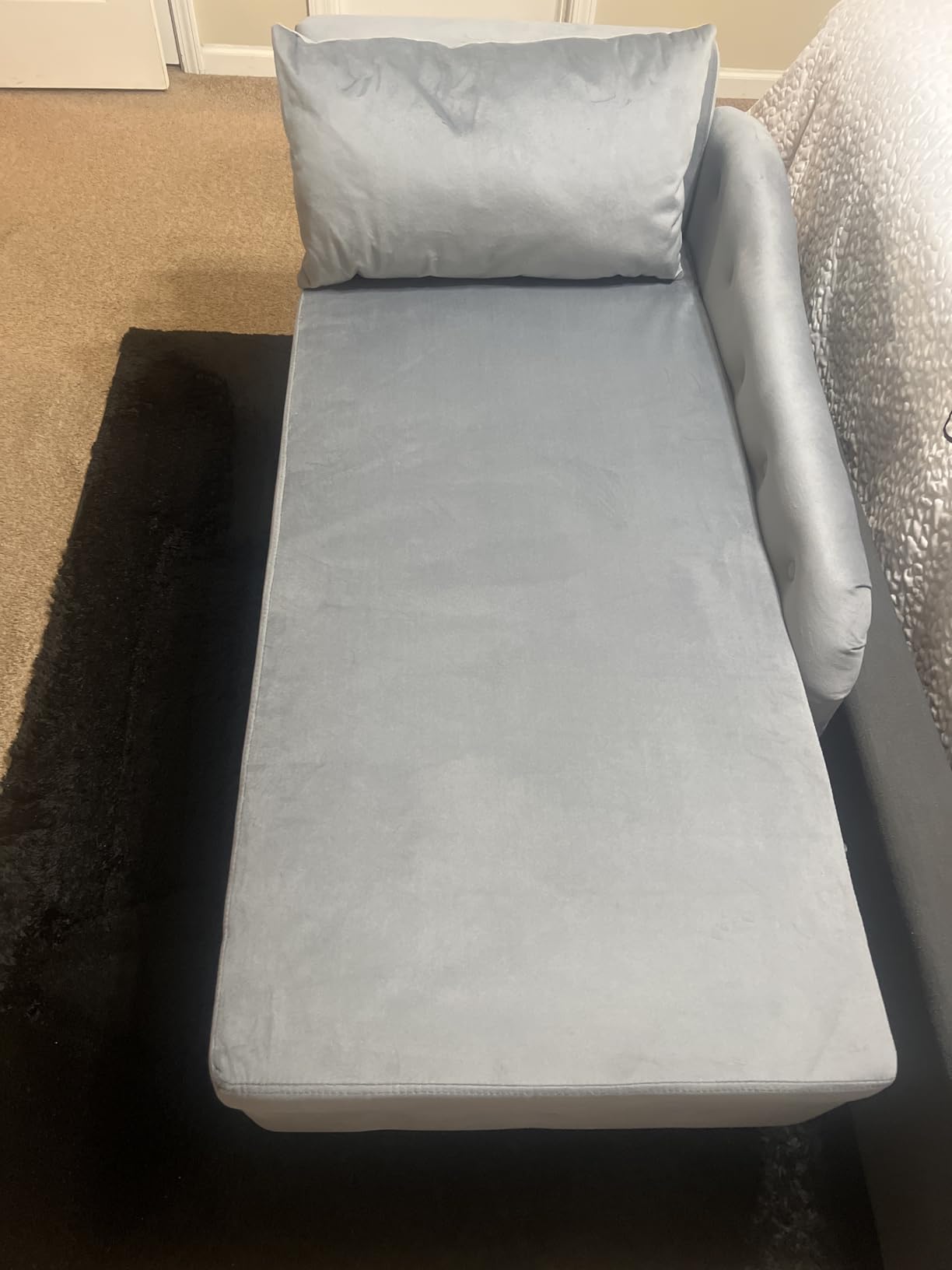 Upholstered Chaise Lounge with Right Armrest & Lumbar Pillow, Button Tufted Lounge Sofa with Storage, Lounge Chair Indoor, Modern Velvet Lounge Chair for Bedroom, Living Room and Office, Teal customer photo 2