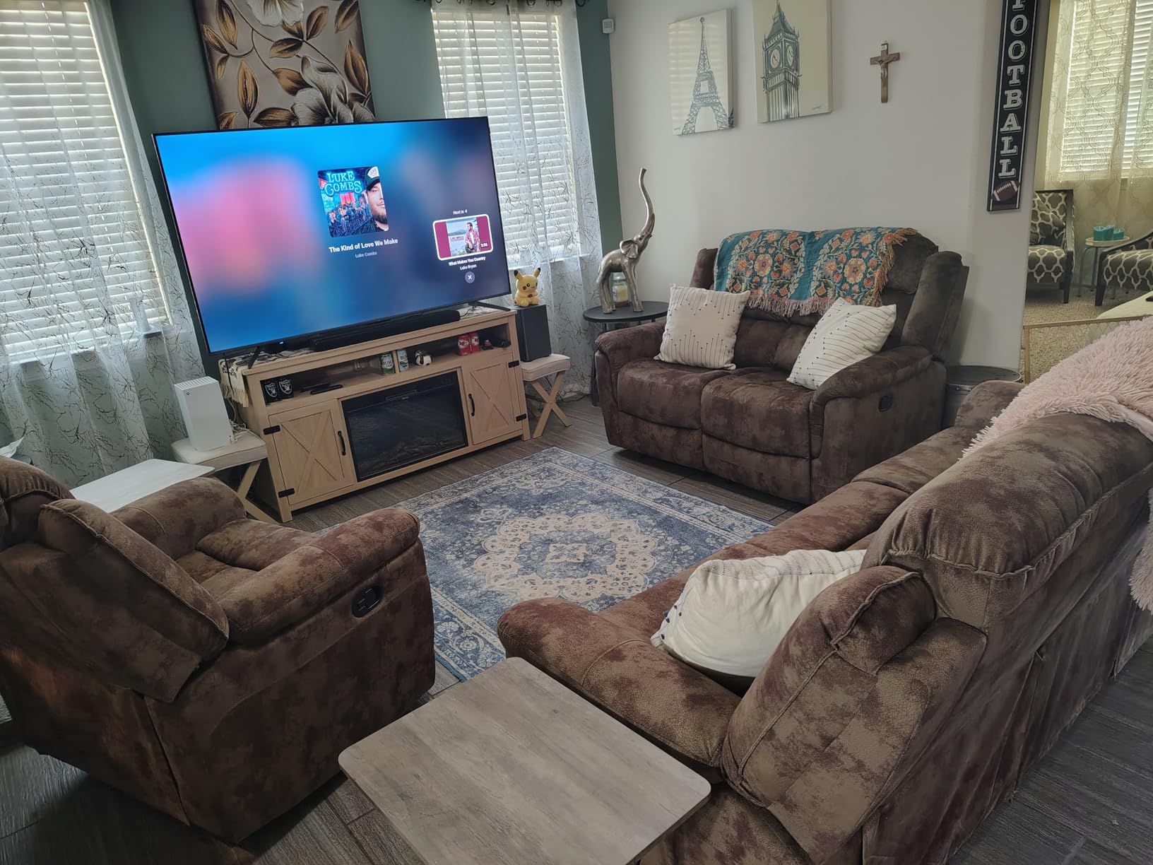 EBELLO Reclining Sofa for Living Room, Extra Wide Modern Overstuffed 3 Seat Recliner Manual Sofa Chair, Breathable Soft Fabric and Padded Seat, Brown customer photo 2
