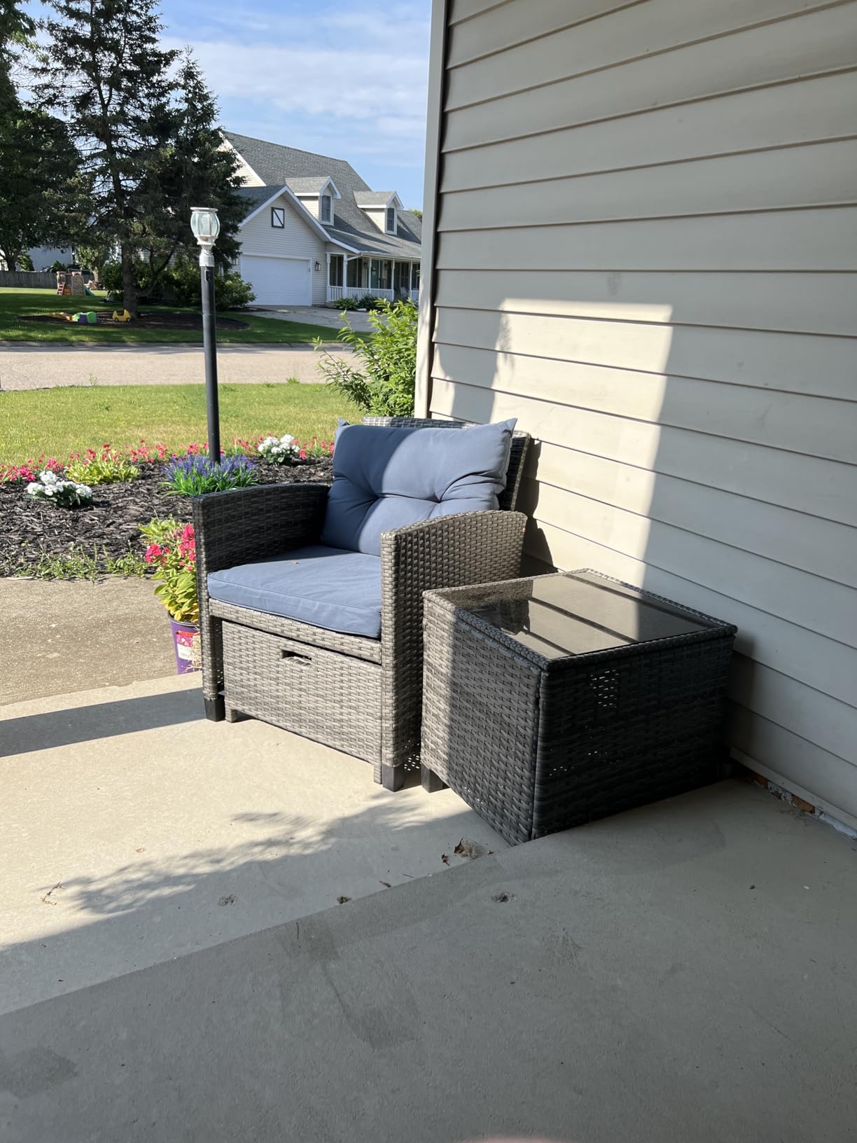 Shintenchi 5 Pieces Patio Furniture Set, Outdoor Wicker Patio Conversation Set with Ottoman, All Weather Rattan Outside Chairs with Coffee Table and Cushion for Porch, Garden, Backyard, Navy customer photo 1