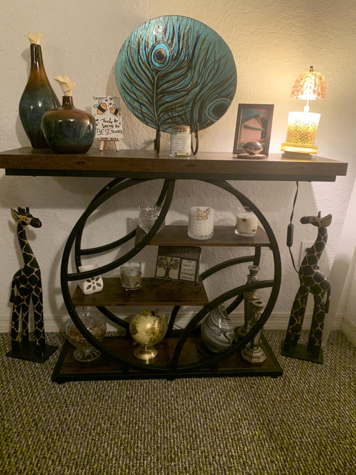 Huuger Modern Console Table, 41.3 Inch Sofa Table with Artistic Curved Metal Frame, Narrow Entryway Table for Hallway, Living Room, Behind Couch, Rustic Brown customer photo 2