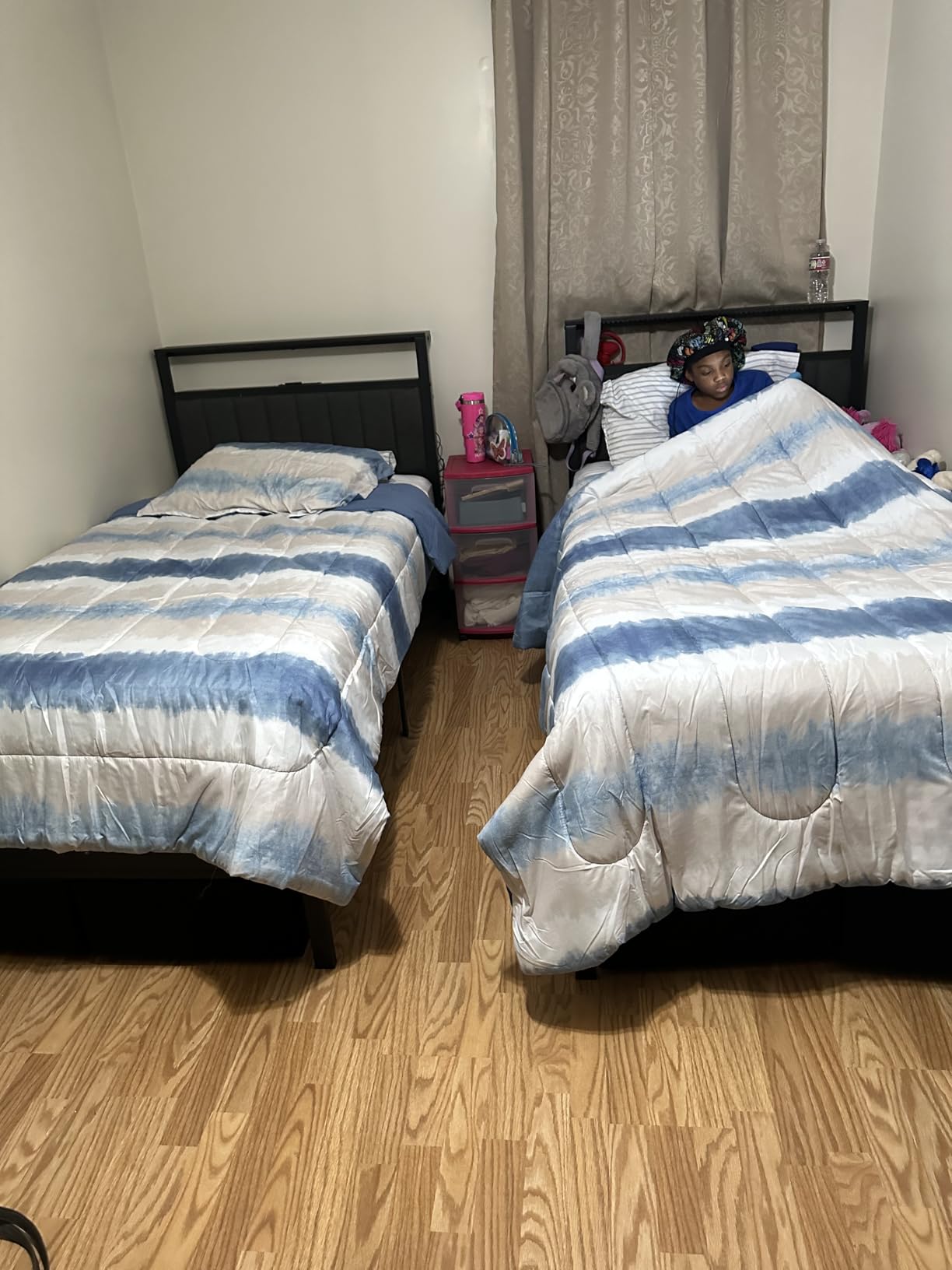 Furnulem Queen Bed Frame with Charging Station and LED Lights, Grey Upholstered Headboard with Shelves, Metal Platform Bed with 2 Under-Bed Storage Drawers on Wheels, No Box Spring Needed customer photo 2