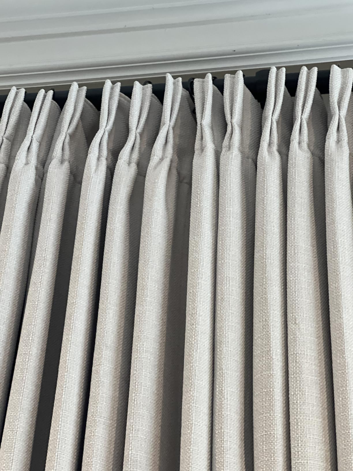 90 Inch Pinch Pleated Blackout Linen Curtains for Bedroom 2 Panels Memory Trained 100% Black Out Soundproof Room Darkening Natural Cream Ivory Birch Window Curtains Double Layer Pinch Pleat Drapes customer photo 1