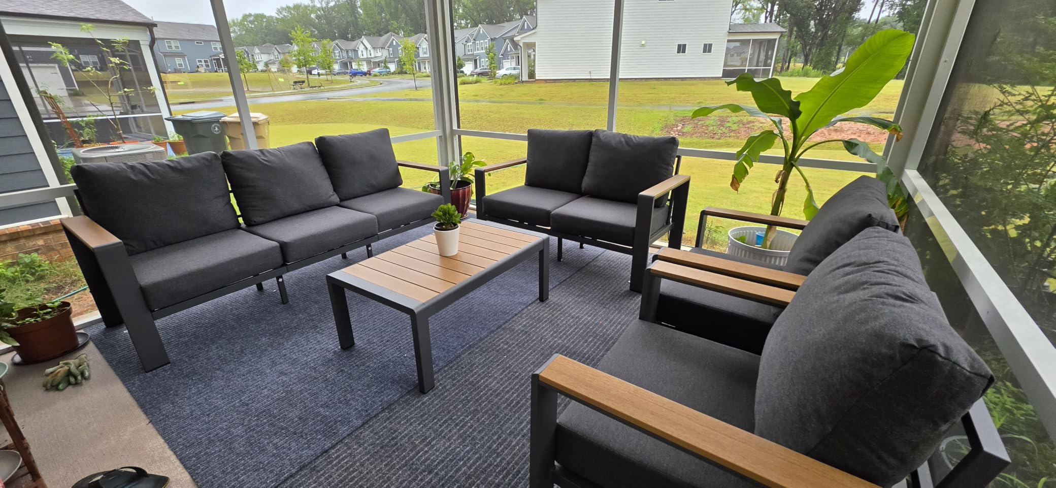 Aluminum Outdoor Patio Furniture Set with Coffee Table, 5 Piece Patio Conversation Sets with Washable Thick Cushions, Outdoor Sectional Furniture Set for Porch, Balcony, Deck, Yard, Graphite customer photo 1