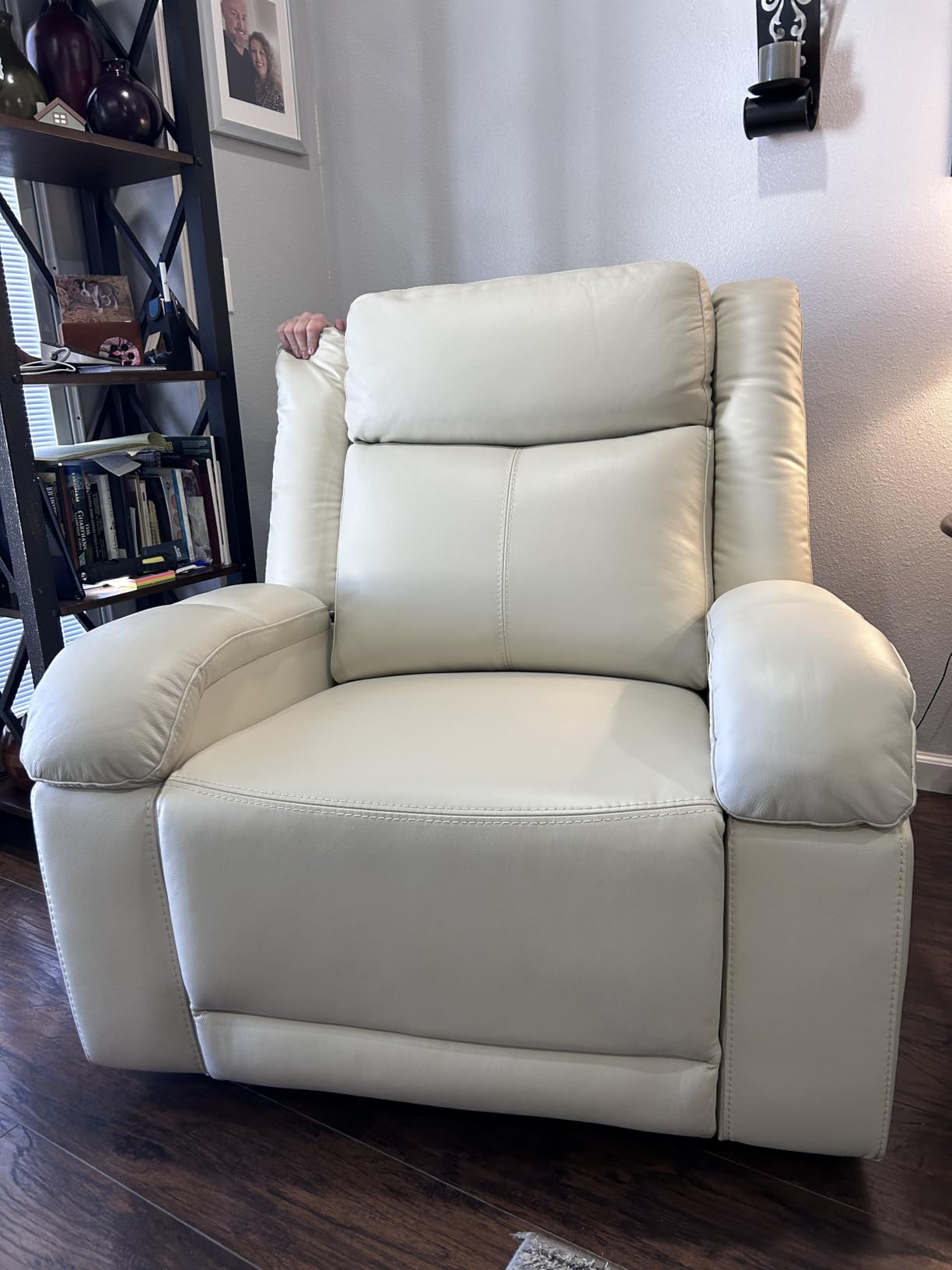 Watson & Whitely Oversized Genuine Leather Power Recliner Chairs for Big and Tall, Wall Hugger Recliner with Power Headrest & Charging Ports, Extra Large Reclining Chair for Living Room, Dark Brown customer photo 1
