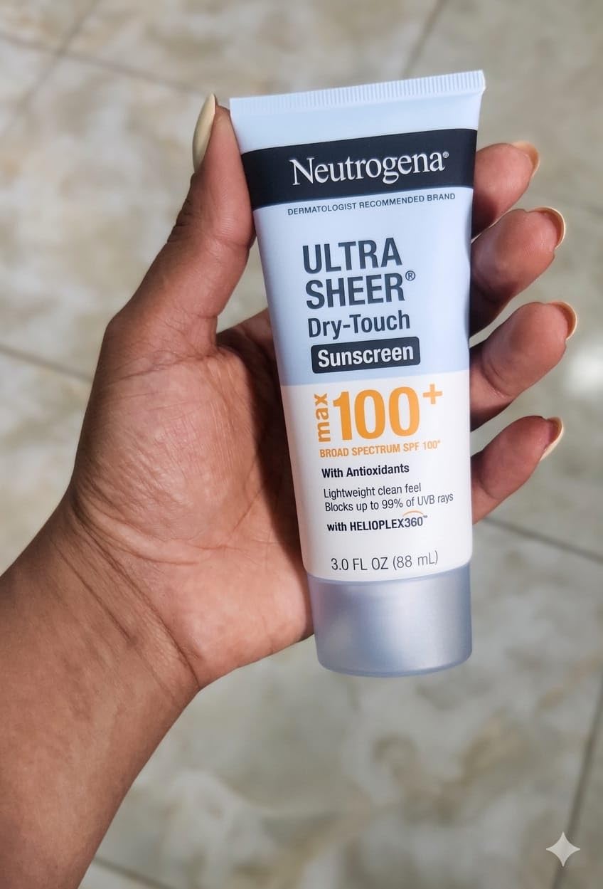 Neutrogena Ultra Sheer Dry-Touch Sunscreen Lotion, Max 100+ Broad Spectrum SPF 100 UVA/UVB Protection, Lightweight, Non-Greasy Sunscreen, Oxybenzone-Free, Antioxidant, Travel Size, 3 fl oz customer photo 1