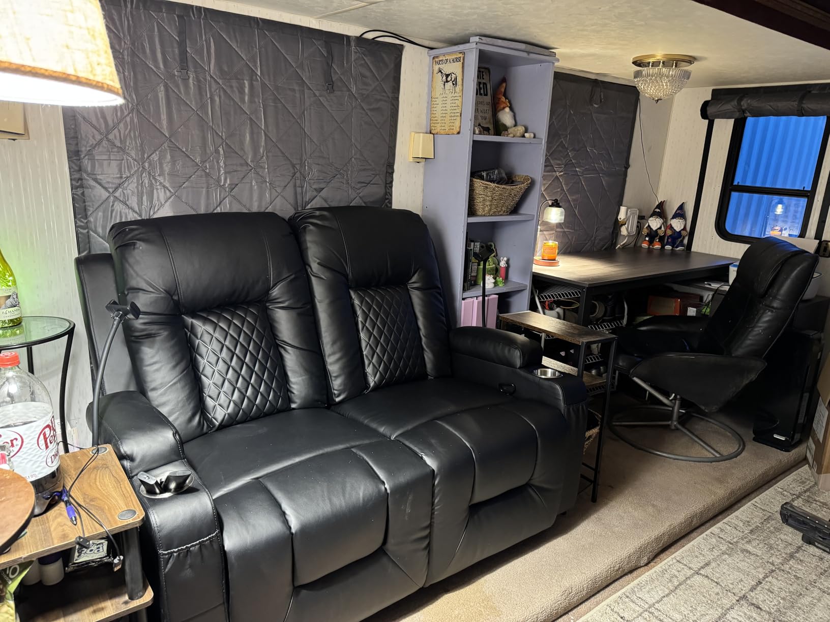 RV Loveseat Recliner Sofa, Reclining Loveseat Home Theater Seating with USB Ports, Cup Holders, Insert Pockets, Wall Hugger RV Recliners for Movie Room, Brown customer photo 1