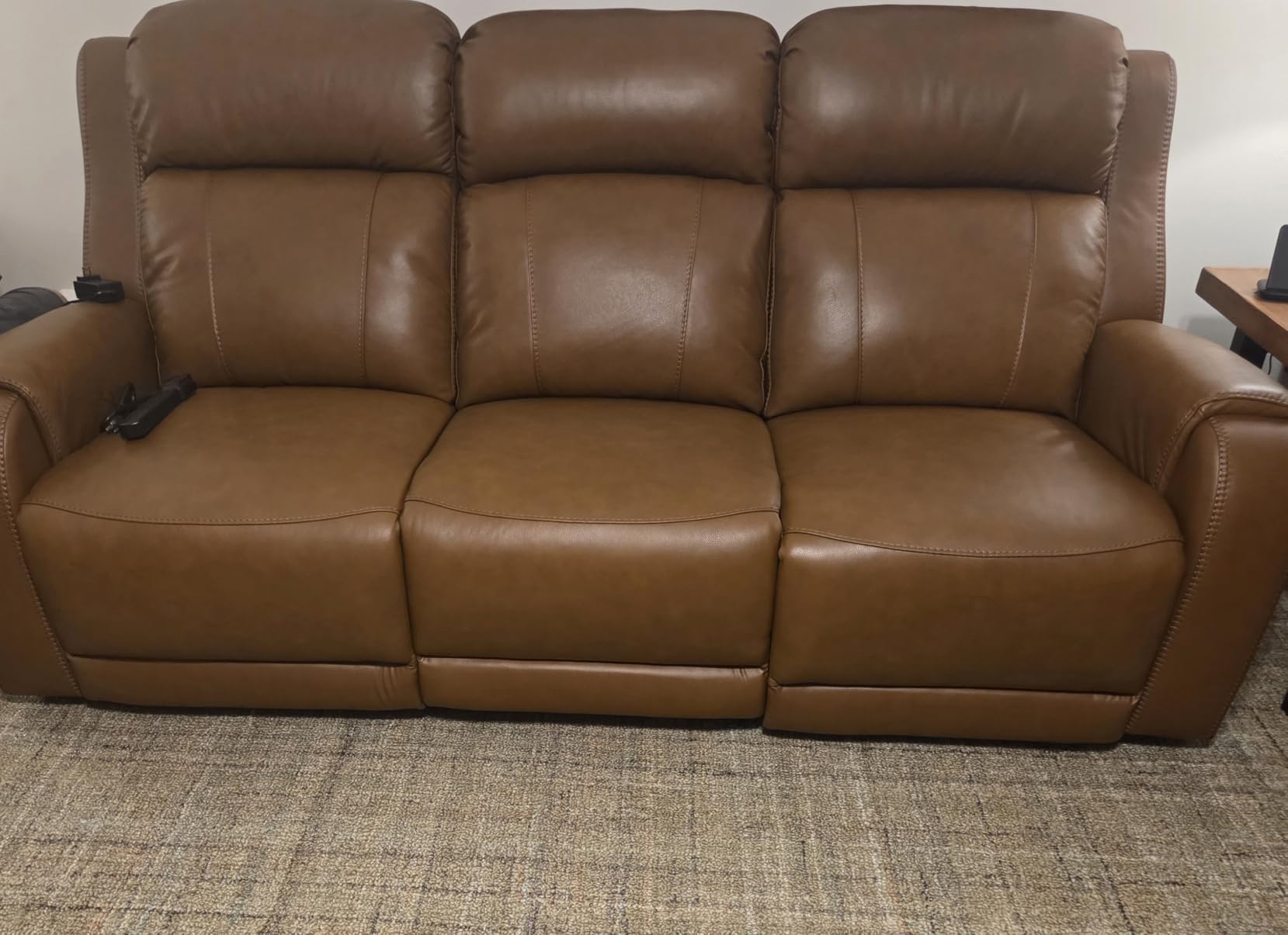 CHITA Genuine Leather Power Recliner Sofa, Wall Hugger Reclining Sofa with Power Headrest, Dual Motor, USB Charging Ports, Navy customer photo 1