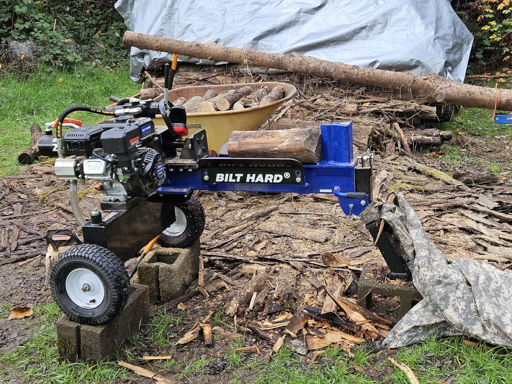 BILT HARD 27-Ton Towable Gas Powered Log Splitter, Horizontal & Vertical Wood Splitter Gas Powered with 209cc OHV Engine & 2-Stage Pump, 16