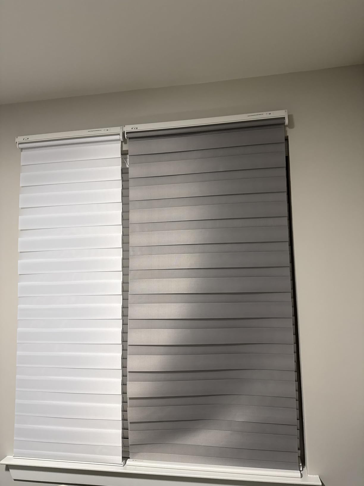 No Drill Motorized Zebra Blinds with Remote, Cordless Shades Dual Layer, Thermal Insulated Upgraded Shades (White, 34.5