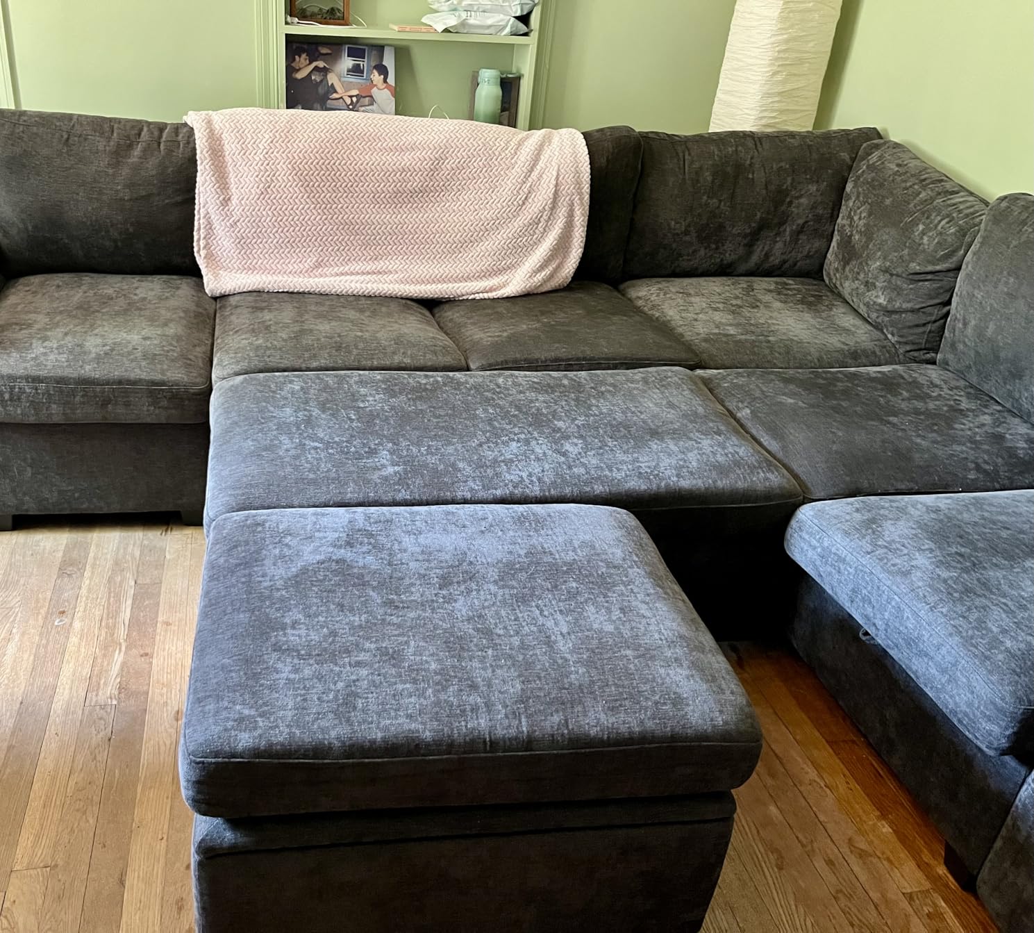 85 Inch Modular Sectional Sofa with Pull Out Bed, L Shaped 5 Seat Sectional Sleeper Sofa with Storage, Sectional Couches for Living Room, Cloud Modular Couch, Removable Sofa Cover, Dark Grey customer photo 2