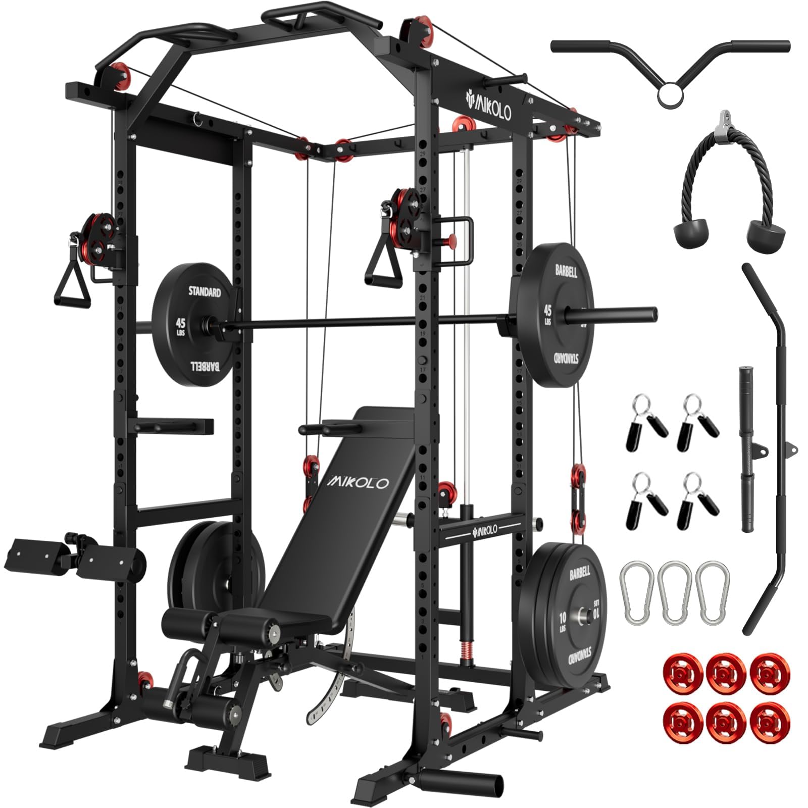 Mikolo K6 2.0 Power Cage, Power Rack with Cable Crossover System, 2000LBS Squat Rack with LAT Pull Down System, Functional Trainer with Aluminum Pulley System for Home Gym customer photo 1