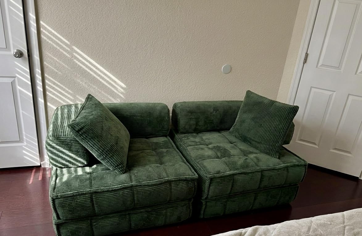 Korser Folding Convertible Sofa Bed, Corduroy Upholstered Boneless Couch, Small Sectional Cloud Couch, Loveseat Sleeper Sofa, Modular Futon Floor Sofa Couch for Living Room, No Assembly customer photo 1