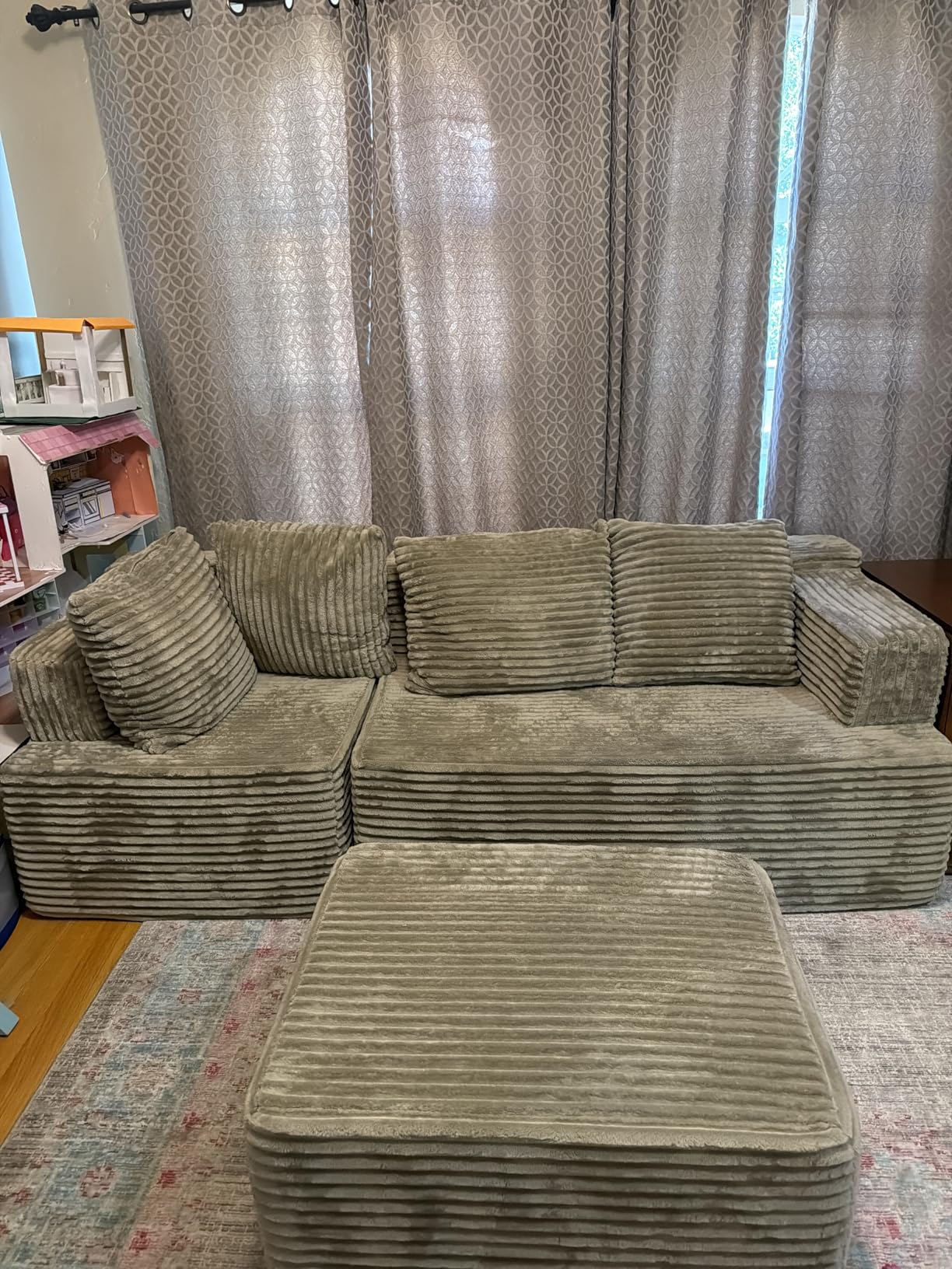 Korser Cloud Modular Sectional Sofa with L-Shaped, Boneless Couches for Living Room, Fluffy Comfy Corduroy Deep Seat with Ottoman, Bedroom, Apartment, No Assembly Required customer photo 2