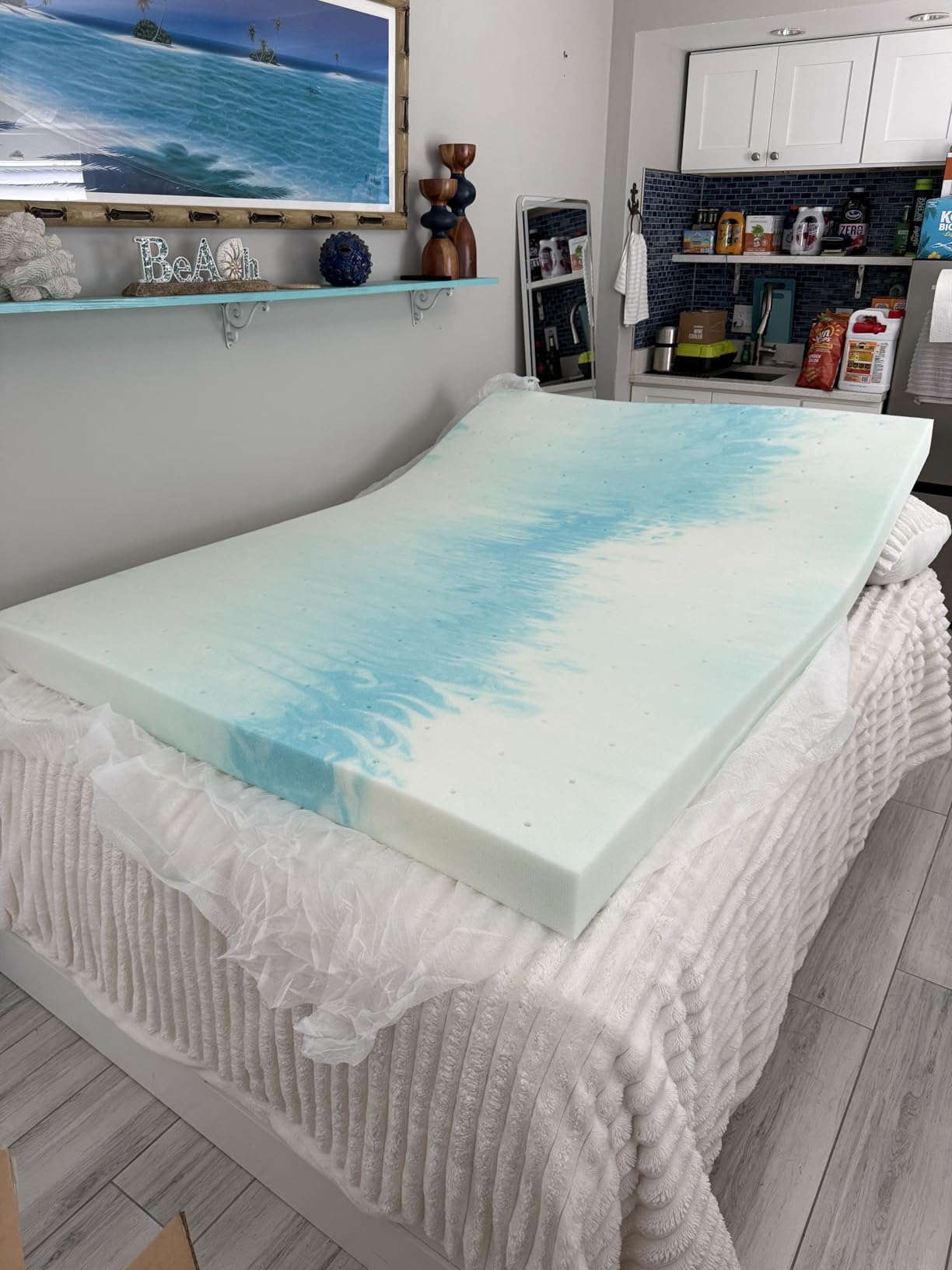 OLIXIS 3 Inch Queen Size Gel Infused Memory Foam Mattress Topper, a Soft Breathable Cooling Bed Pad, a Comfortable Bed Mattress Overlay for Bedroom, RV, Camper and Sleeper Sofa, CertiPUR-US Certified customer photo 1