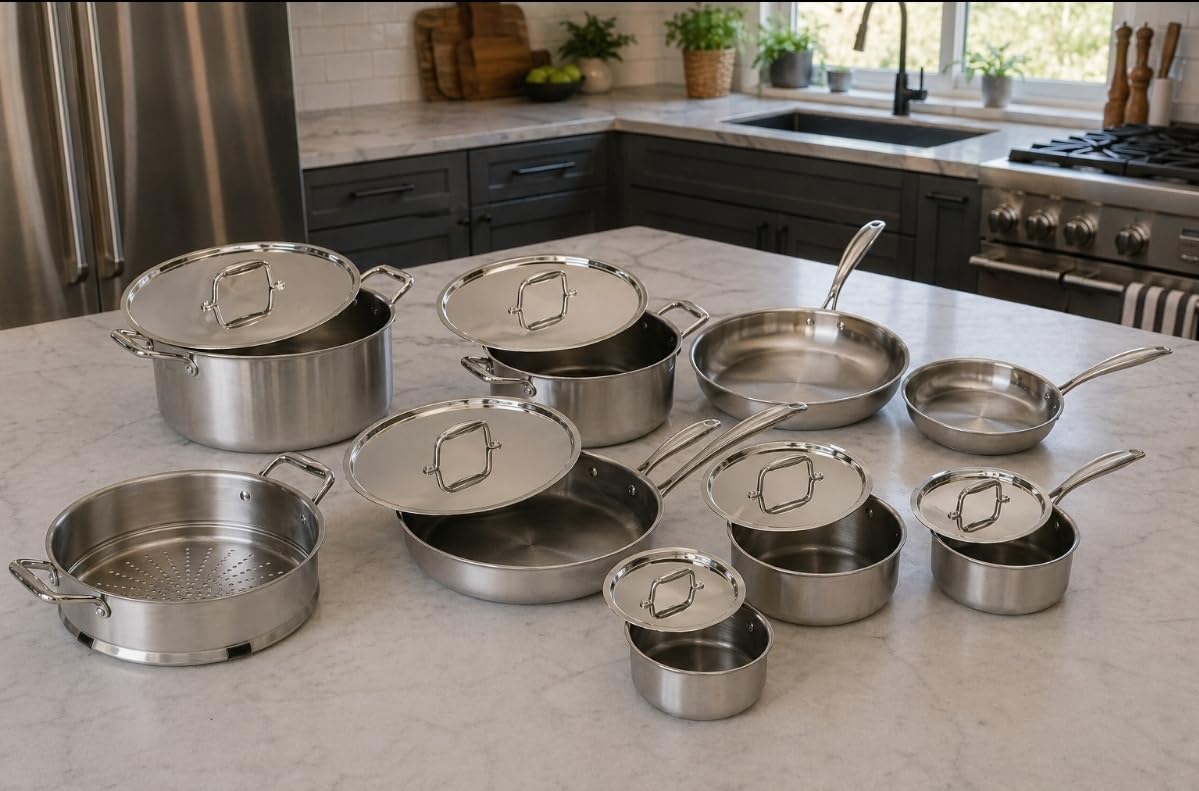 Umite Chef 17Pcs 5 Ply Clad Stainless Steel Cookware Set with Lids, Heavy Duty Pots and Pans Kitchen Set, Induction-Ready, Dual Aluminum Core for Even Heat, Cool Grip Handles, Dishwasher Safe customer photo 1