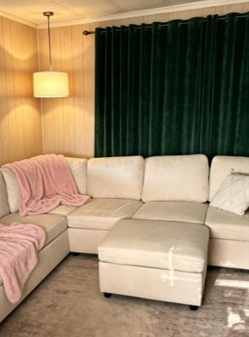 L Shaped Sectional Sleeper Sofa with Pull Out Bed, 7 Seat Modular Chenille Couch with Storage, Modern Convertible Sofa Bed, Sectional Couches for Living Room, Apartment, Gray customer photo 2