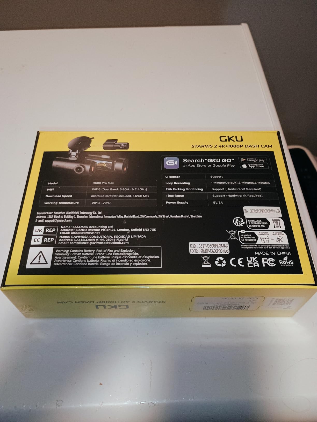 GKU 4K Dual Dash Cam Front and Rear, STARVIS 2 Sensor, 5.8GHz WiFi6 Up to 20MB/s, Voice Control, Dash Camera with GPS, WDR Night Vision, 24H Parking Mode, Loop Recording, Supercapacitor(No SD Card) customer photo 1