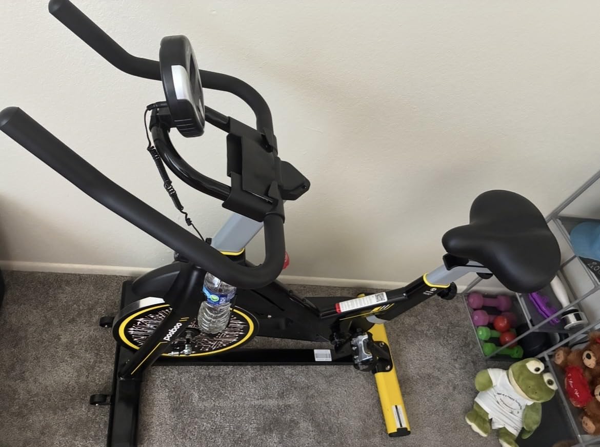 pooboo Exercise Bike, Brake Pad Stationary Bike for Home with Exclusive App, Adjustable Resistance Quiet Indoor Cycling Bike with 350lbs Weight Capacity Extra Comfort Seat, Indoor Cycling Spin Bike Workout Bike with Tablet Holder and Fitness Courses for Weight Loss customer photo 1